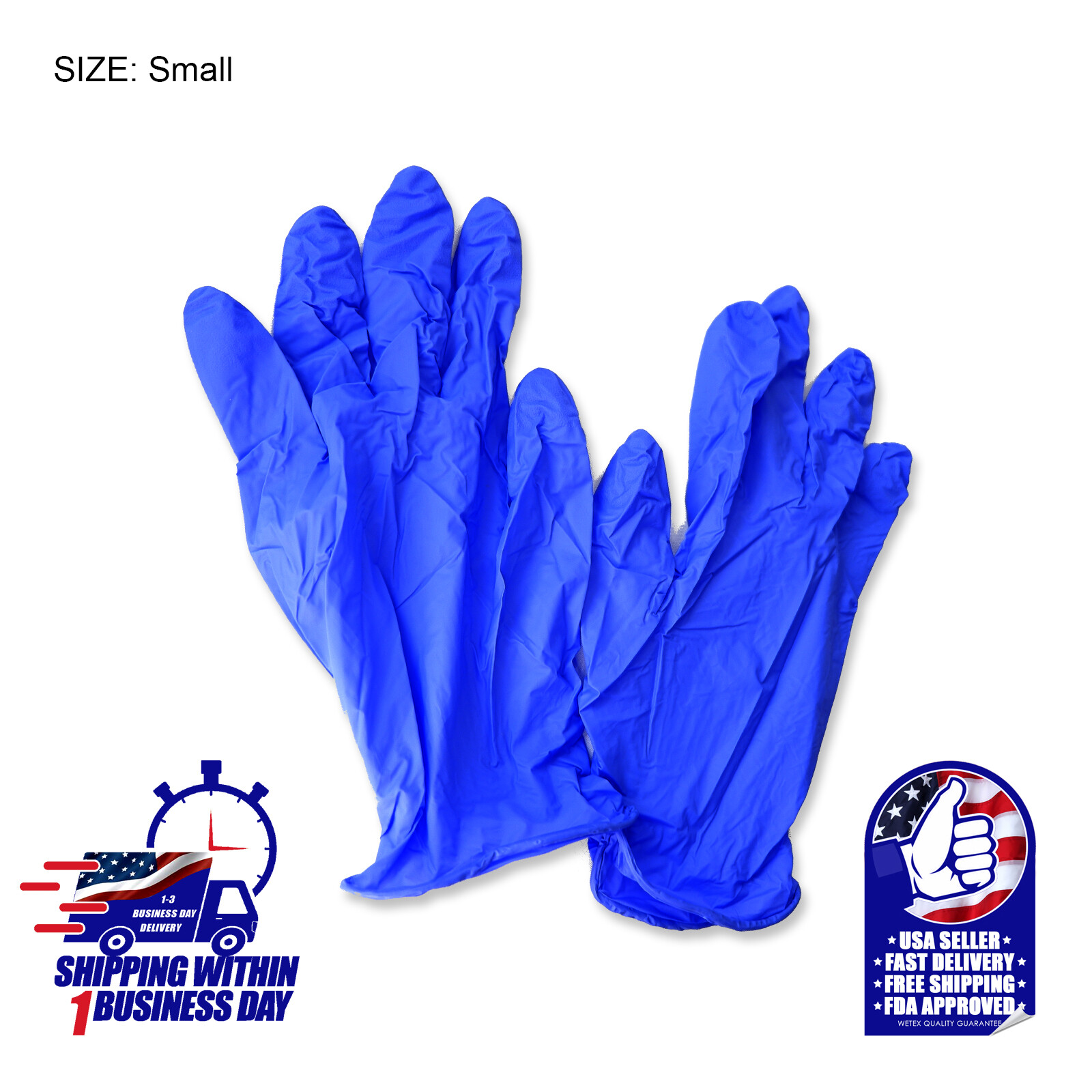 1000pcs Disposable Nitrile Gloves, S-M-L-XL, Blue, FDA, Pure Nitrile, F.D.A