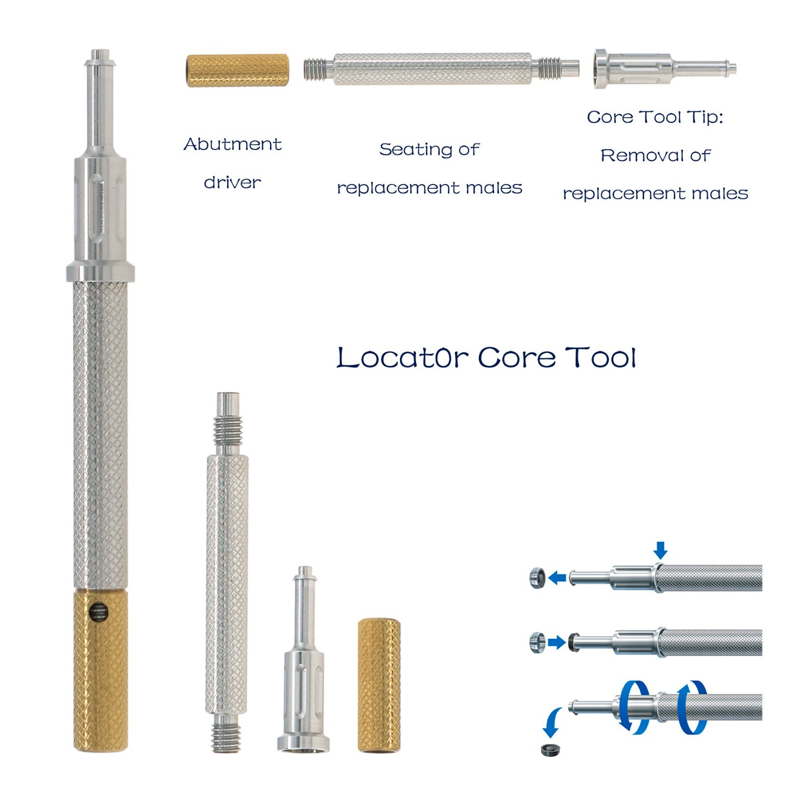 Locator Abutment Replac Retention cap Set Insertion Extraction Locator core Tool