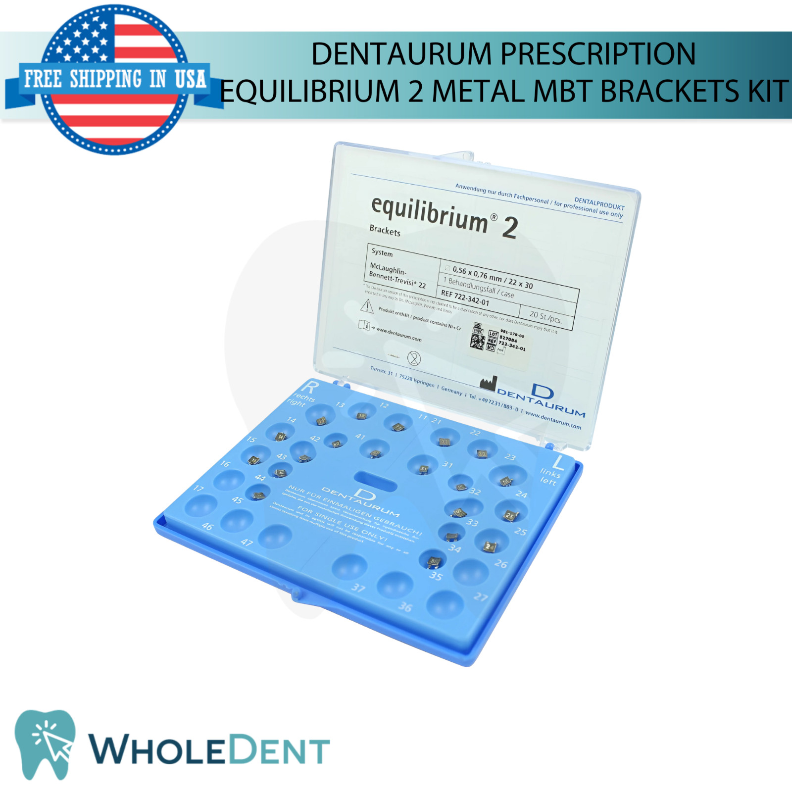 0rthodontic Dental Equilibrium 2 Metal Brackets Kit MBT Prescription 20pcs