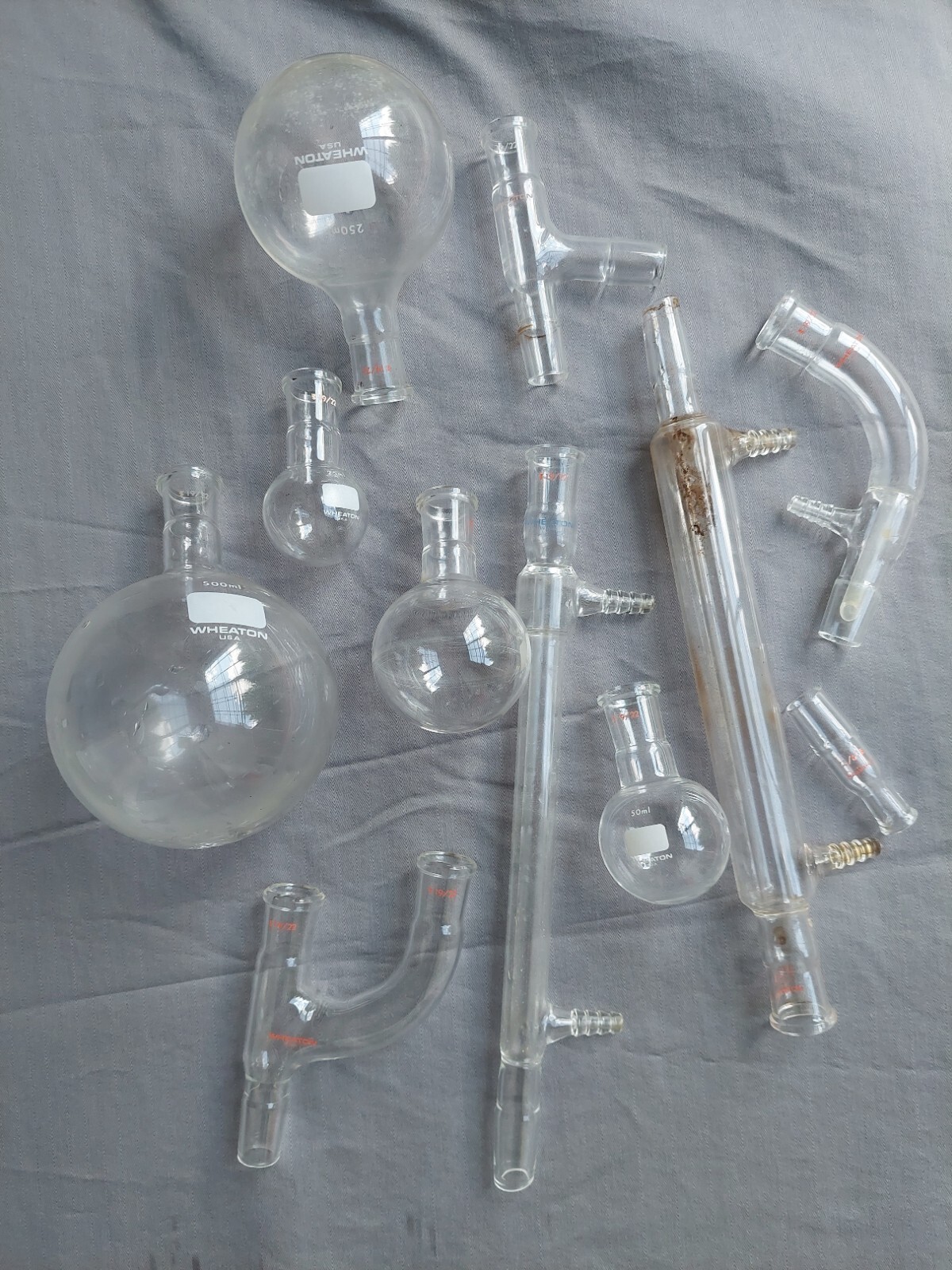 19/22 WHEATON® Micro Organic Chemistry Kit 11 pcs Leibig Condenser, flasks, more