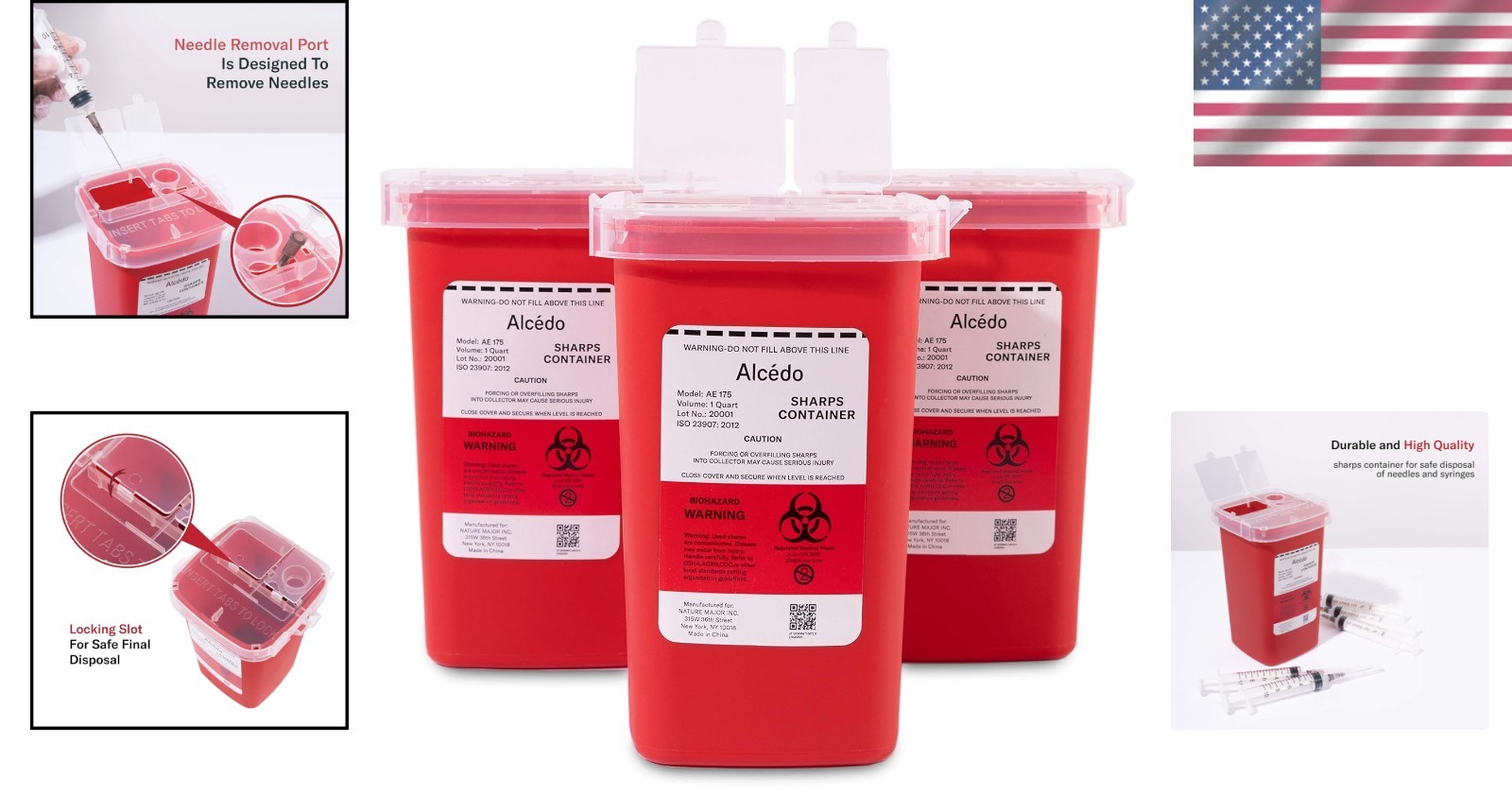 Portable 1 Quart Sharps Container Set for Home & Professional Use – 3 Count