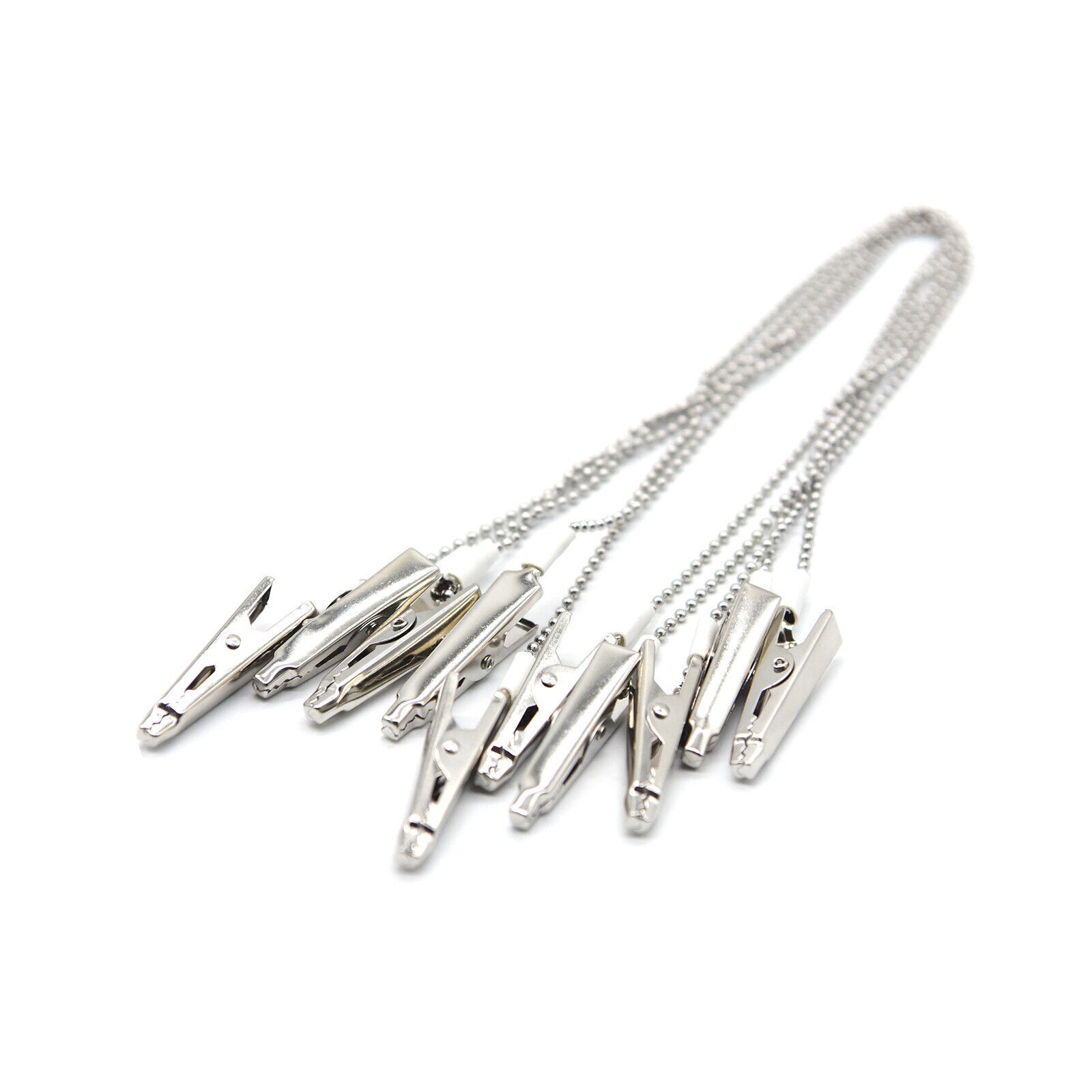 10 Pcs Premium Dental Bibs Clip Napkin Holders Metal White Chain Crocodile