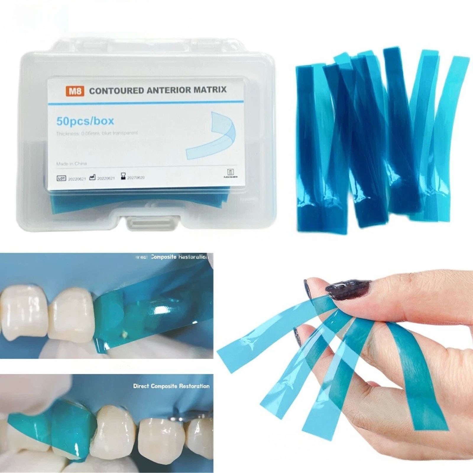Dental Contoured Anterior Matrix Bands Polyester Anterior Strips Matrices System