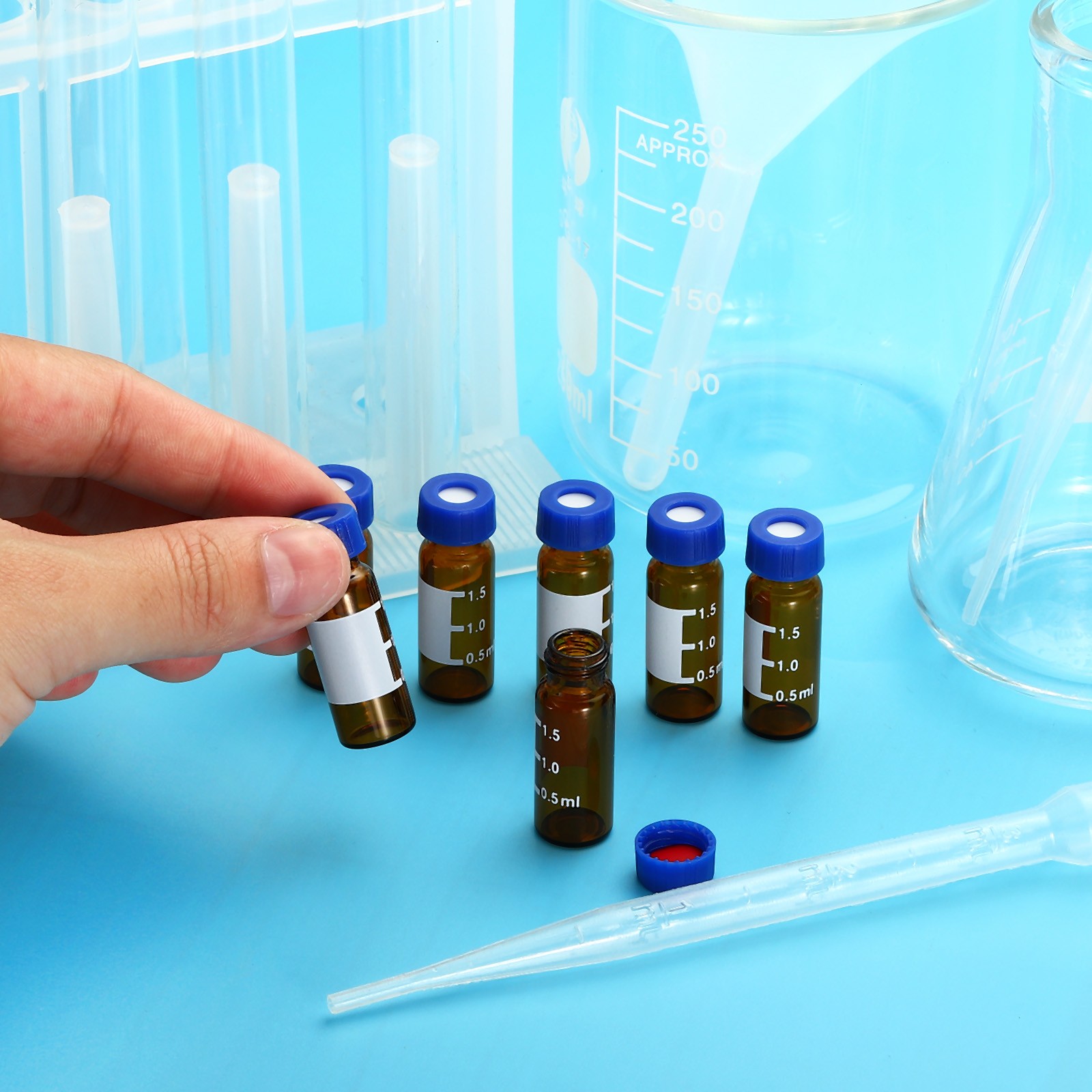1000Pcs 9mm Autosampler Vial Caps 9-425 HPLC Vials Blue Screw Thread Cap