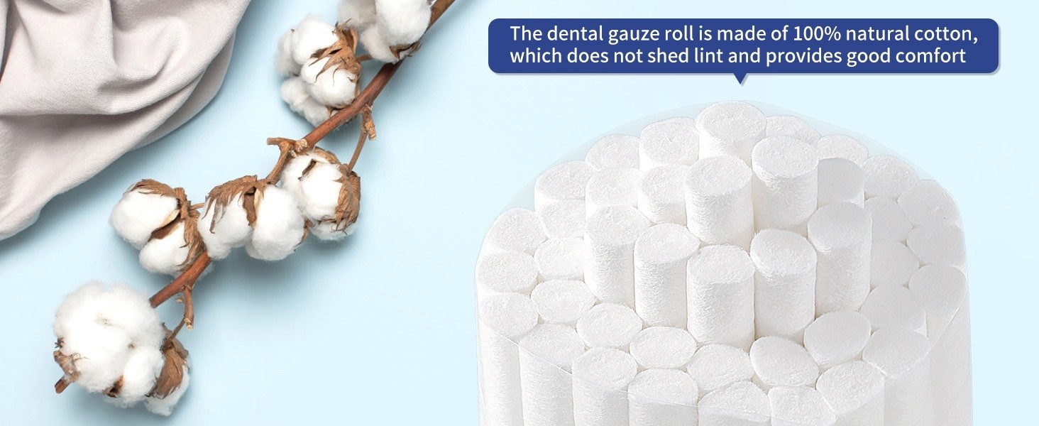 1000 pcs Dental Gauze Cotton Rolls 1-1/2″ x 3/8″, (#2 Medium)