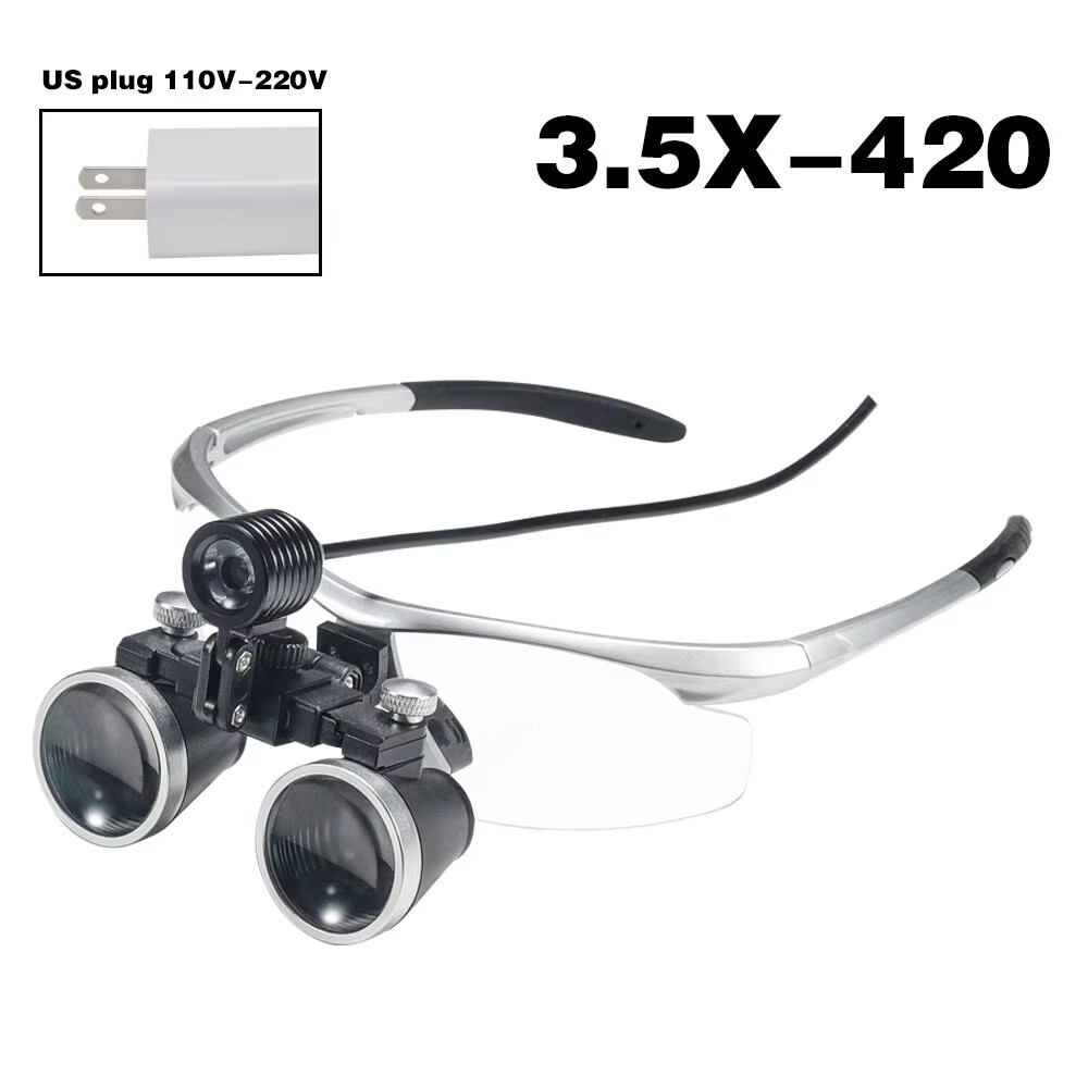3.5X-420 Dental Binocular Loups Clip-on Magnifying Loupe for Glasses US/EU Plug