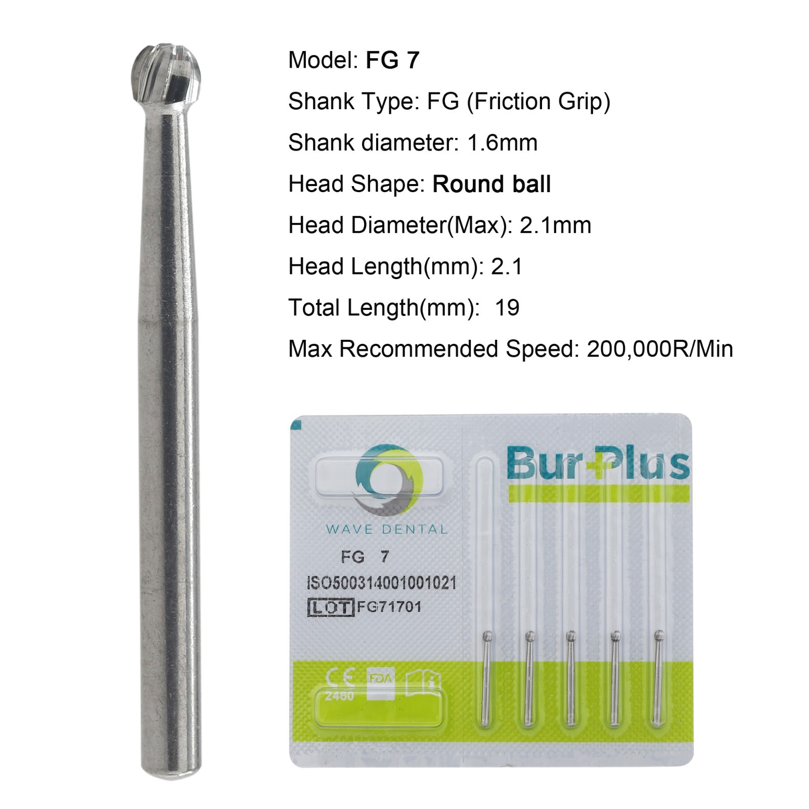Wave Dental Surgical Burs 25mm Carbide Burs Friction Grip FG 19mm Round Pear 330