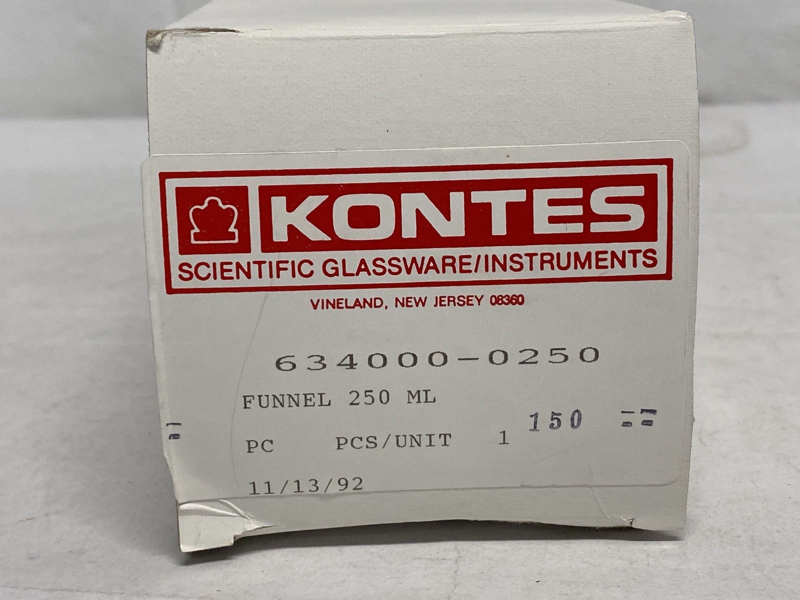 New KONTES Glass 250mL 24/40 Pressure Equalizing Addition Funnel w/Stpck 634000