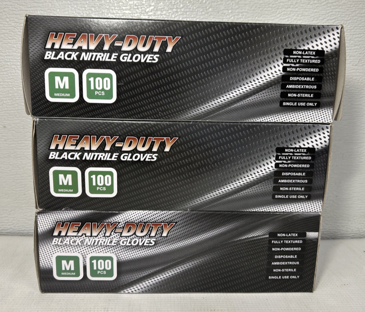 Lot of Heavy Duty Black Nitrile Exam Glove MED Textured Powder-Free Ambidextrous