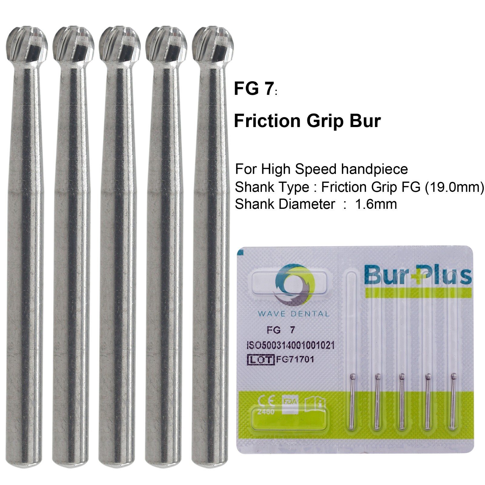 Wave Dental Carbide Bur High Speed Round FG 1/4 1/2 1 2 4 5 6 7 8 Friction Grip