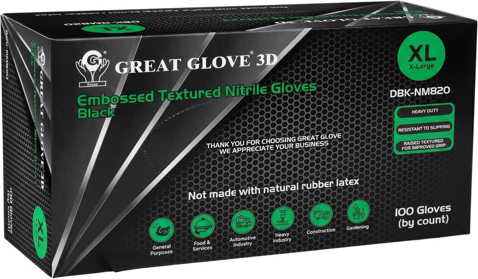 GUS Black 8 Mil Diamond Grip Nitrile Disposable Gloves – Large, 100