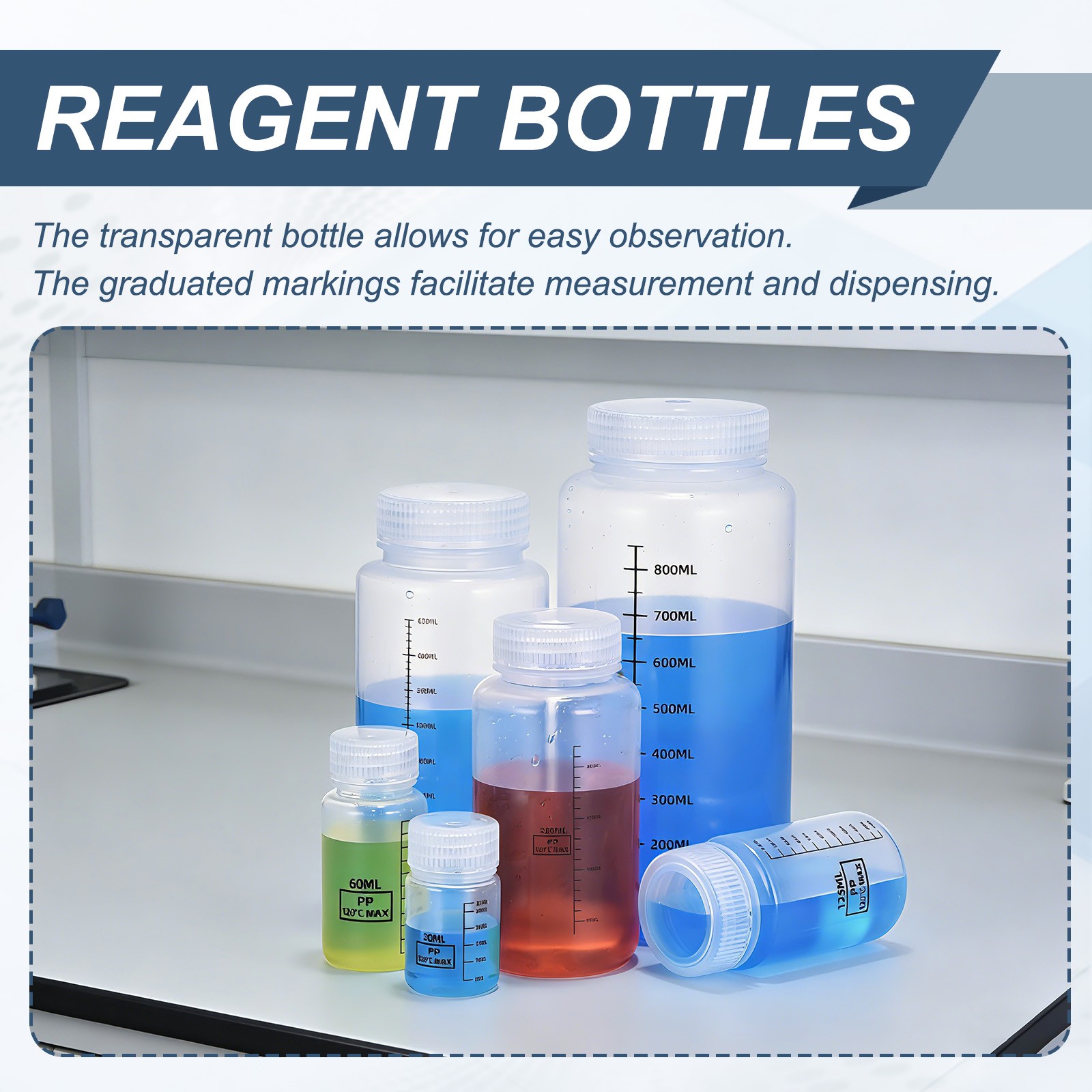 6 Pcs Plastic Sample Bottles with Screw Caps, 2 oz 60ml Reagent Bottles, Clear