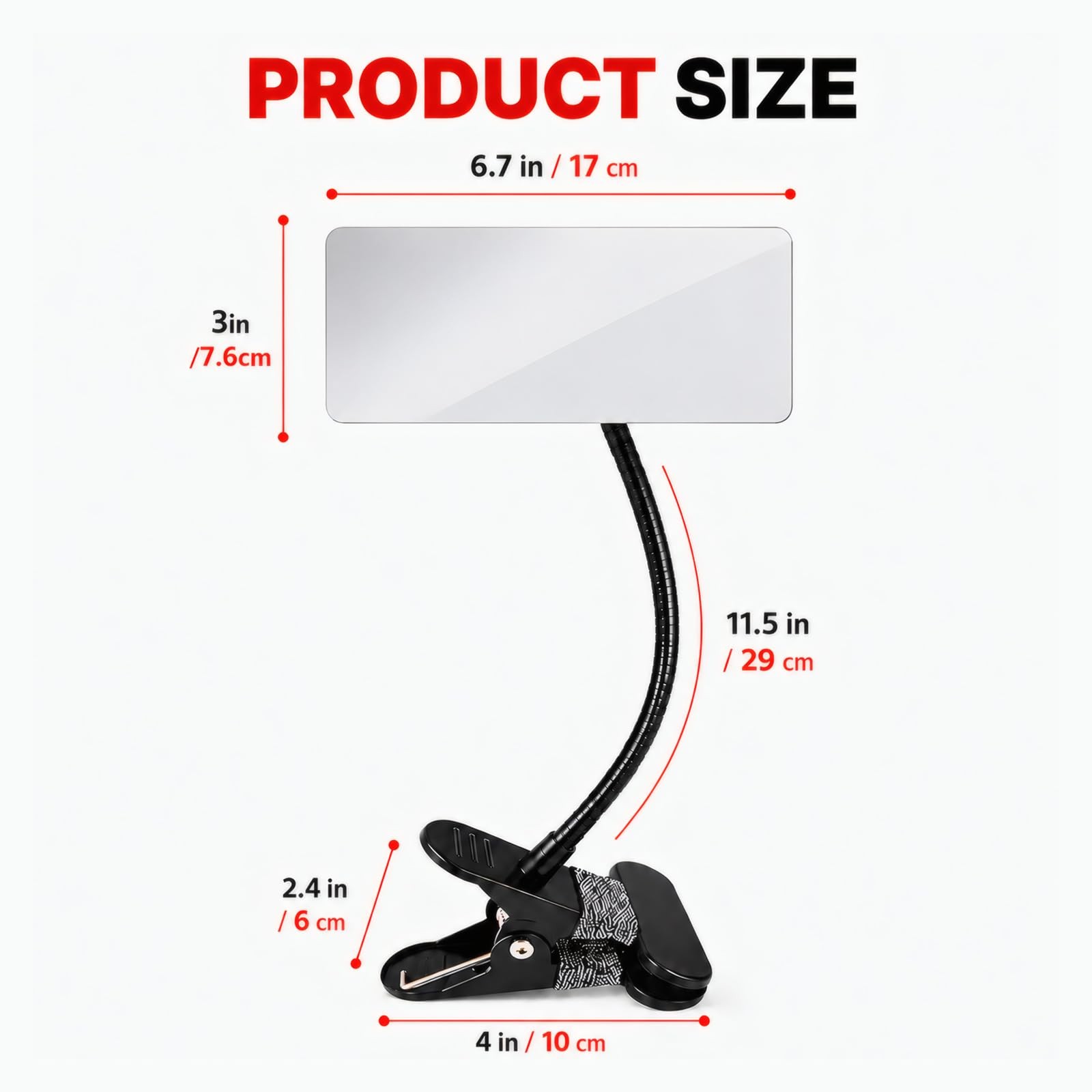 Ludapp Indoor 360° Clip-On Security Mirror Convex Partition 7″L x 3″W, black
