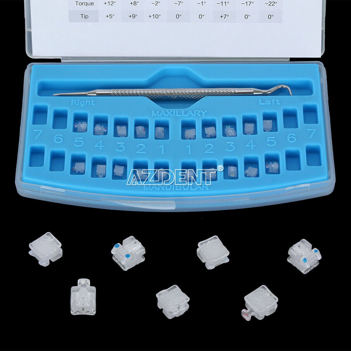 AZDENT Dental Self-Ligating Ceramic Bracket Braces MBT Roth 0.022 Hooks 345