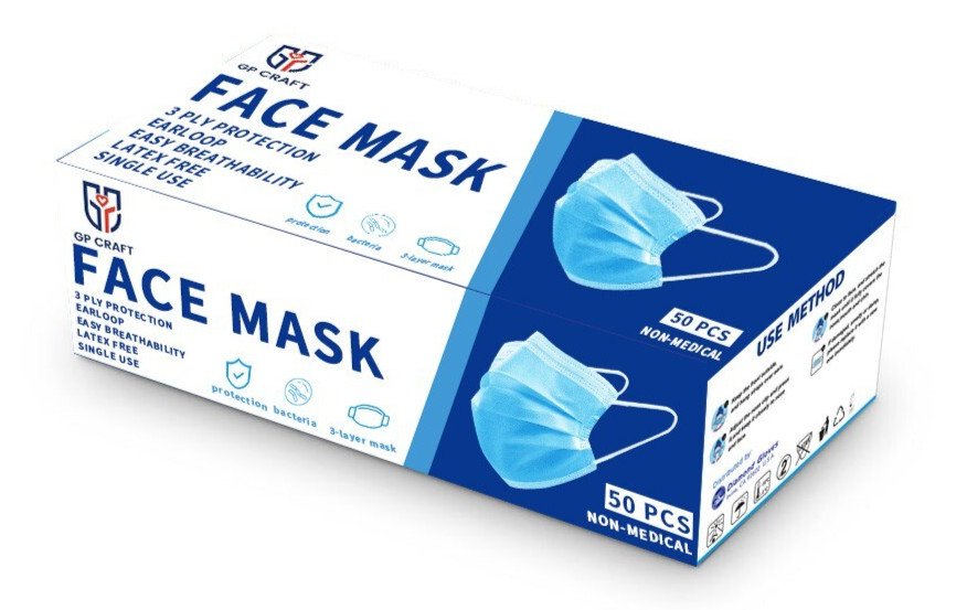 GP Craft 50/100 Pcs Disposable Face Cover 3-Ply Filter Breathable Earloop Masks