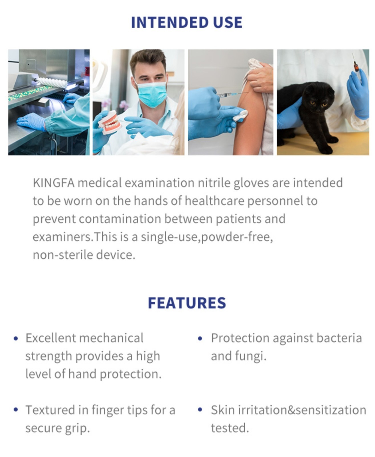 KINGFA Medical Powder Free Nitrile Examination Gloves Medium for Healthcare