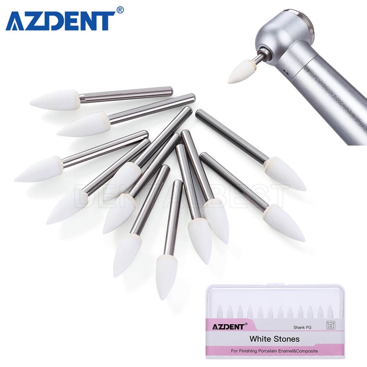 Dental Mounted White Polishing Stones Flame shape FG bur Arkansas Stone Points