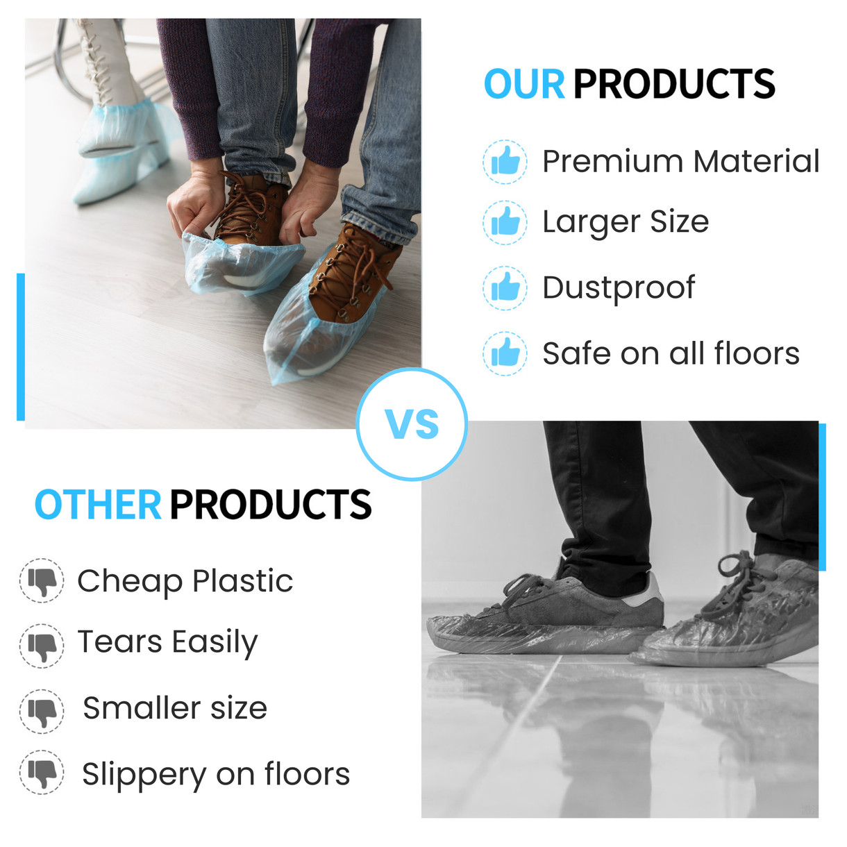 Disposable Non-Slip Shoe Covers (500 Pairs) Blue Extra Large Non-Woven Durable