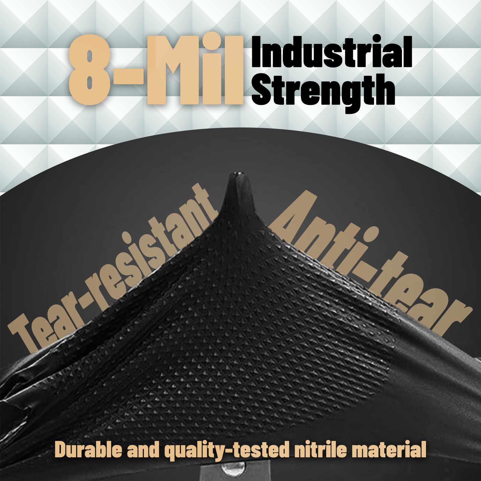 1000 Case 8Mil Black Nitrile Gloves Diamond Grip Mechanic Heavy Duty Size L