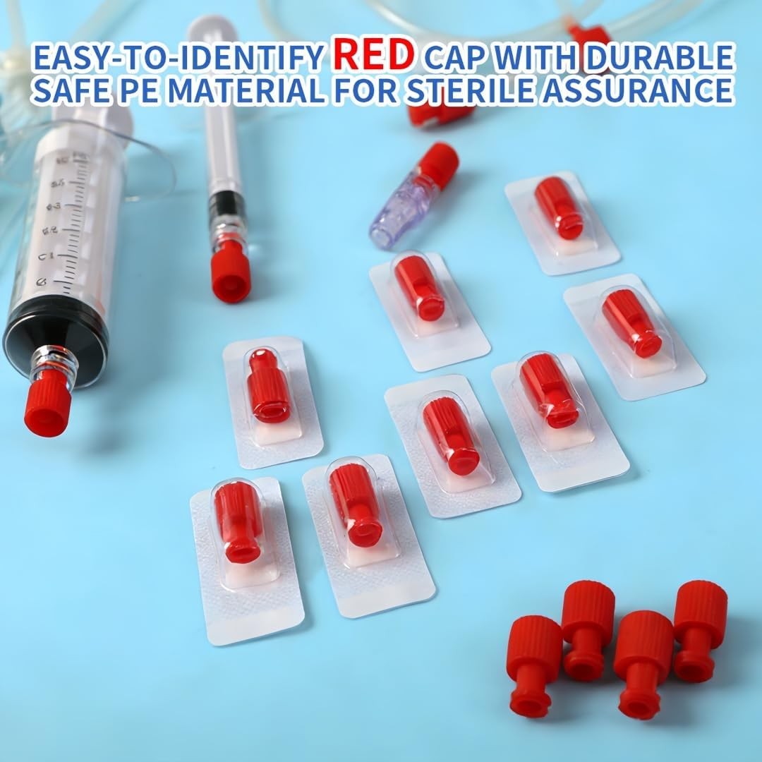 Hynec Luer Stopper Red Closing Cones, 100-Pack, EO-Sterilized Luer Lock Caps –