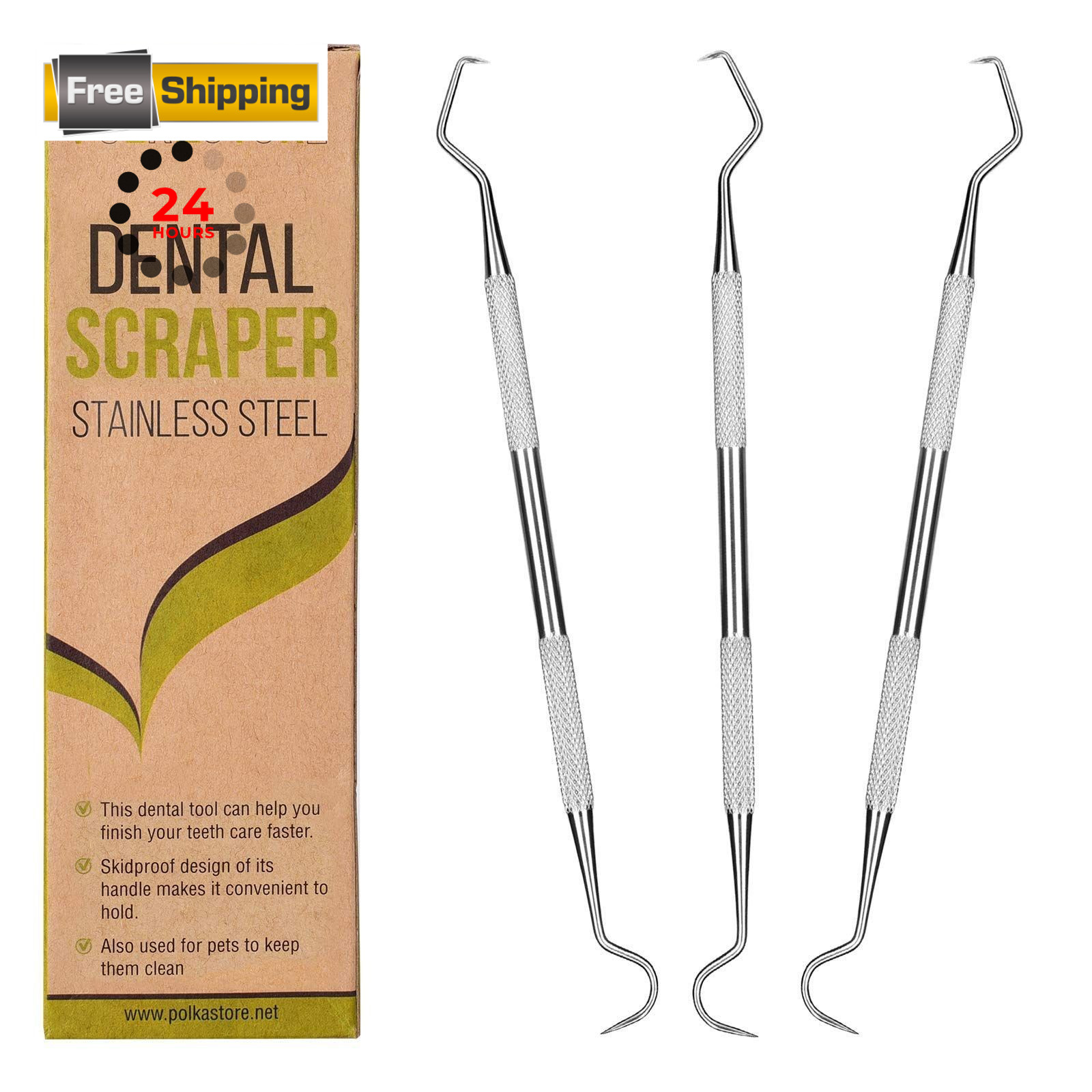 Professional Dental Scraper Tool – Dentist Pick, 3-Pack 3 Count (Pack of 1)