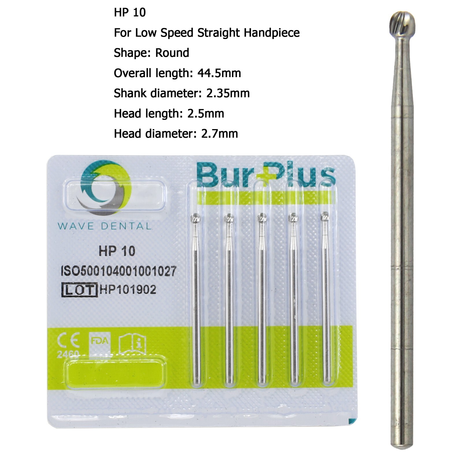 Wave Dental HP Carbide Round Burs Low Speed Surgical Burs 44.5mm HP 2 4 6 8 10
