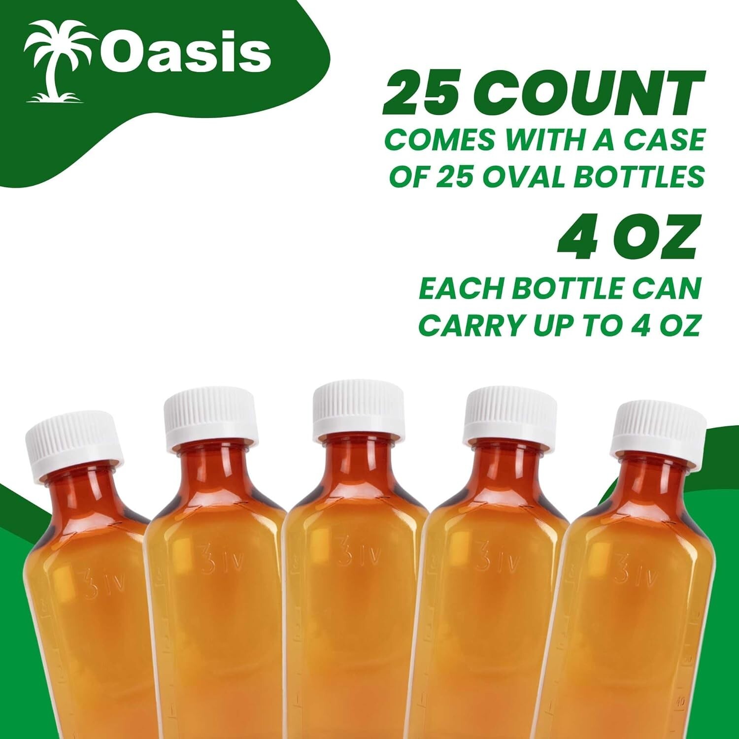 Generic Plastic Amber Oval Liquid Medicine Bottles, 4oz, 25 Count