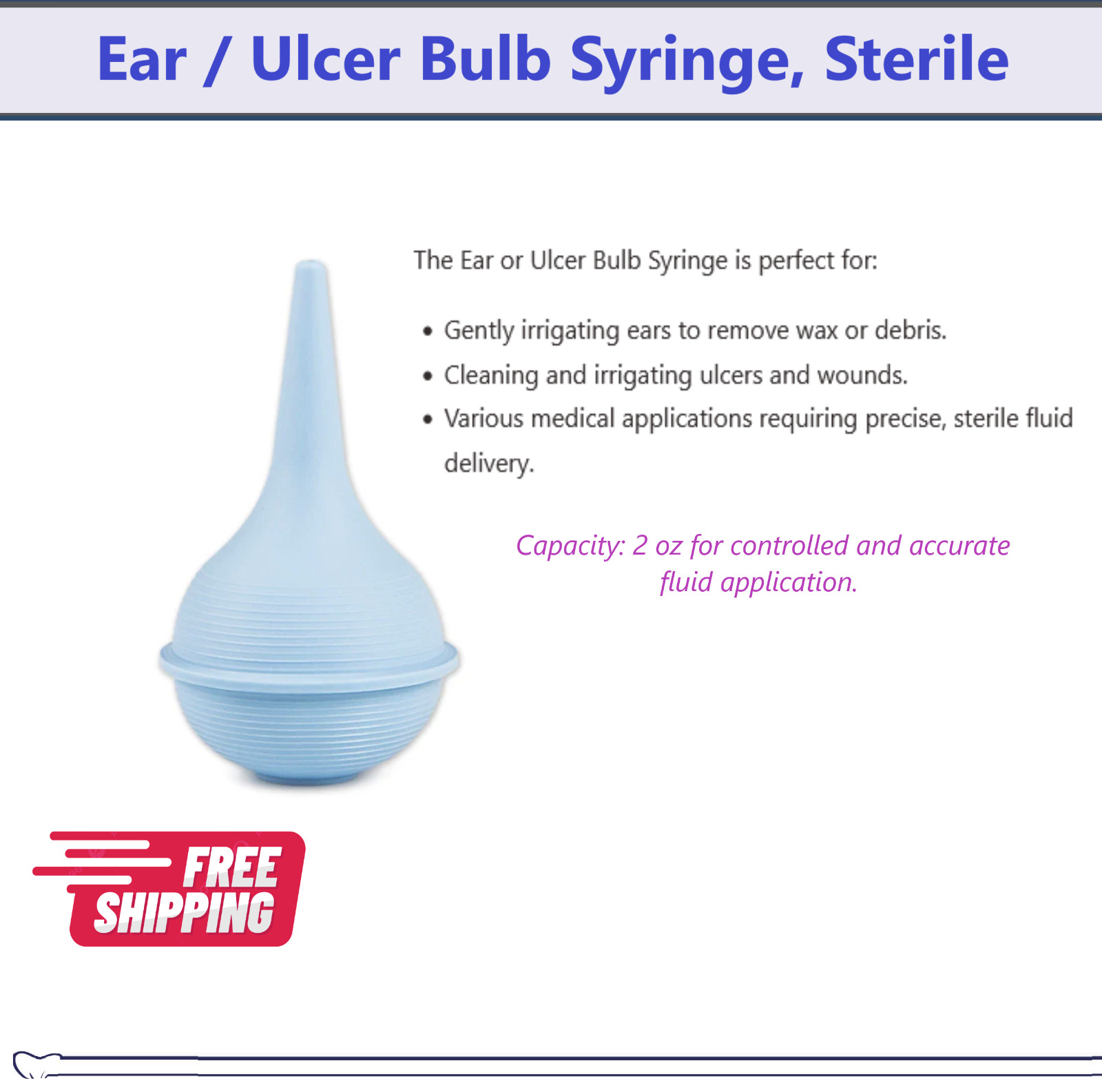 Sterile Ear Bulb Syringe, Hand Bulb 2 Ounce Nose , Infant Ulcer 2oz 1-10/Pack