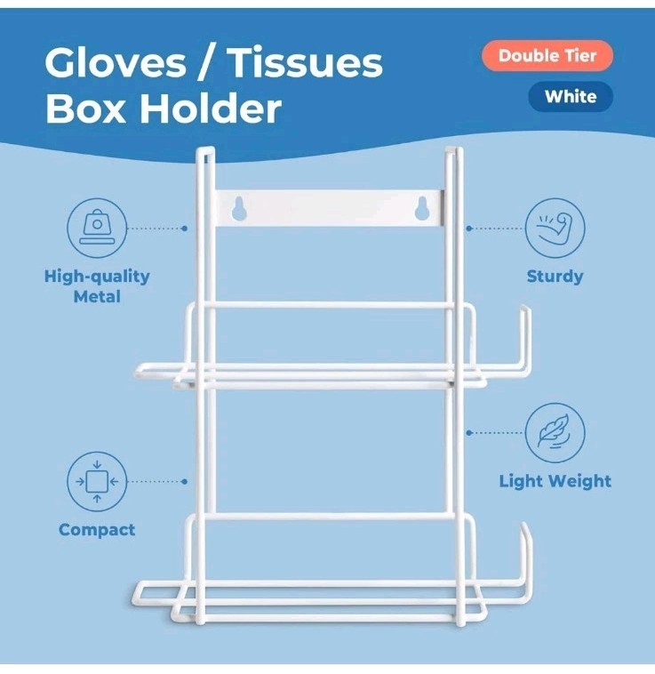 Double Glove Holder for Wall Mount, Wire Rack Disposable Napkin Gloves Box Ho…