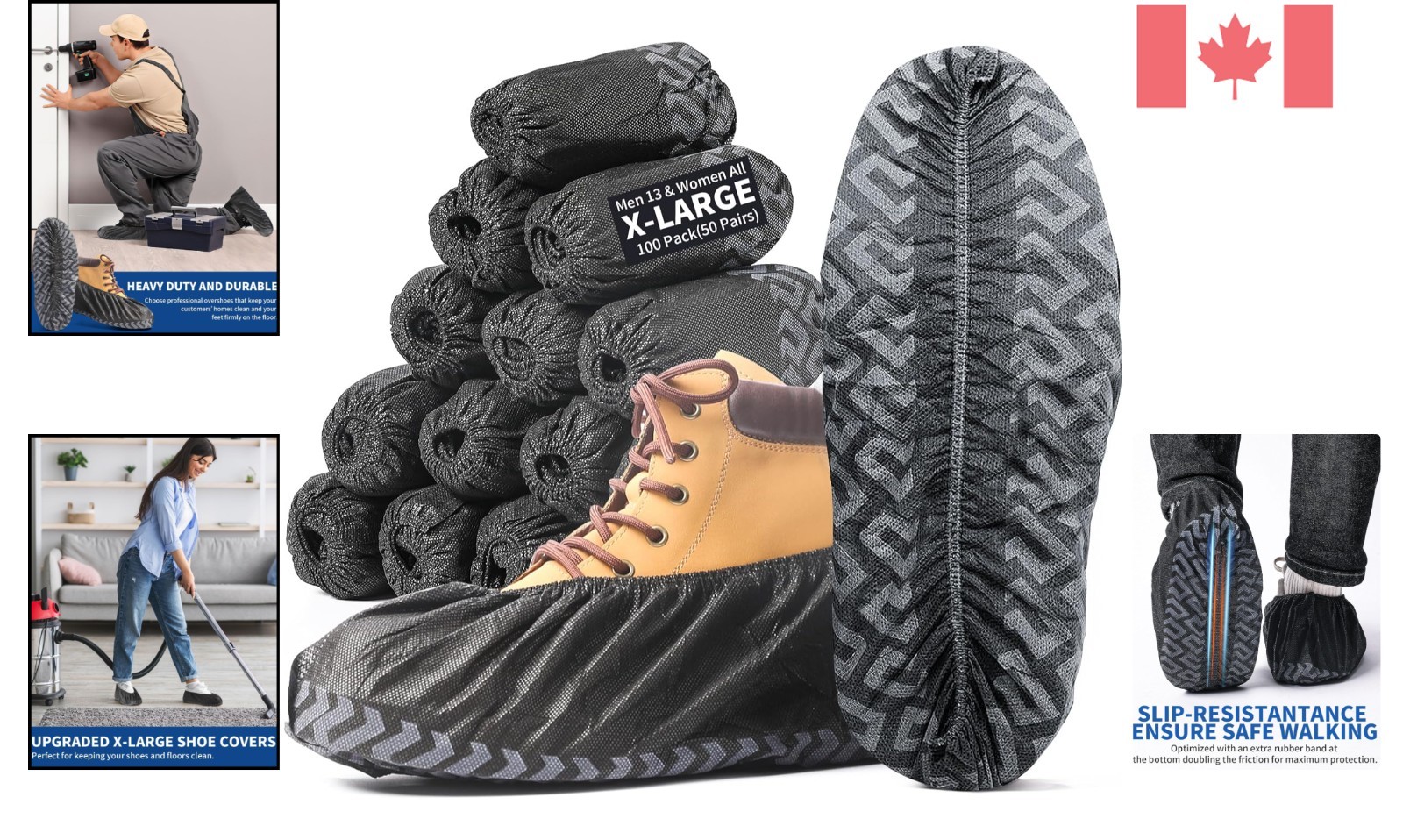 Protective X-Large Black Boot Covers – 100 Pack for Indoor Safety & Cleanliness