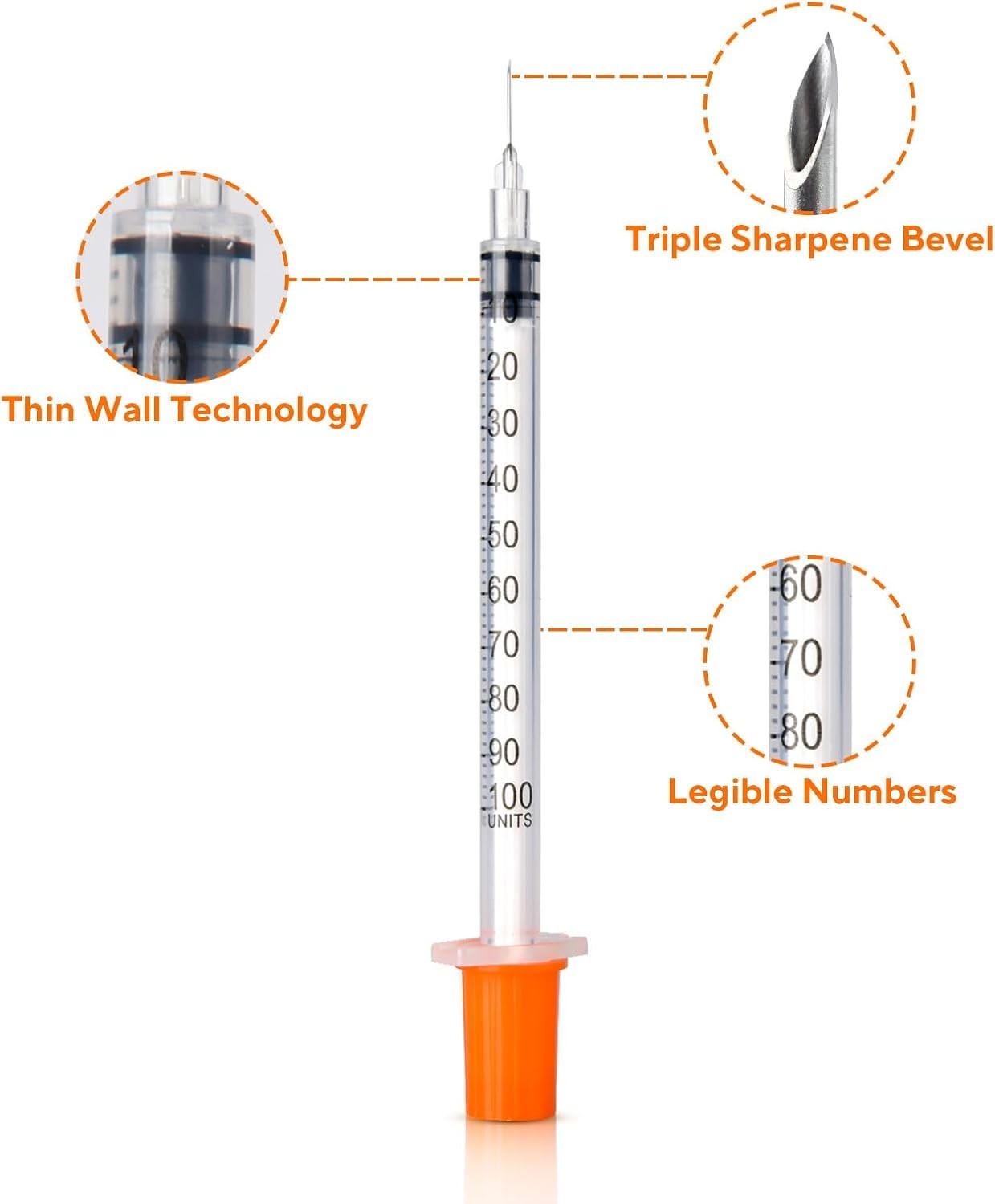 30 Count Sterile Disposable U-100 Syringes, 30G 1ml, Individually Wrapped