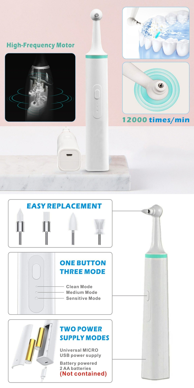 Teeth Whitening Electric Tooth Polisher Remover Cleaning Odontologia Cleaner