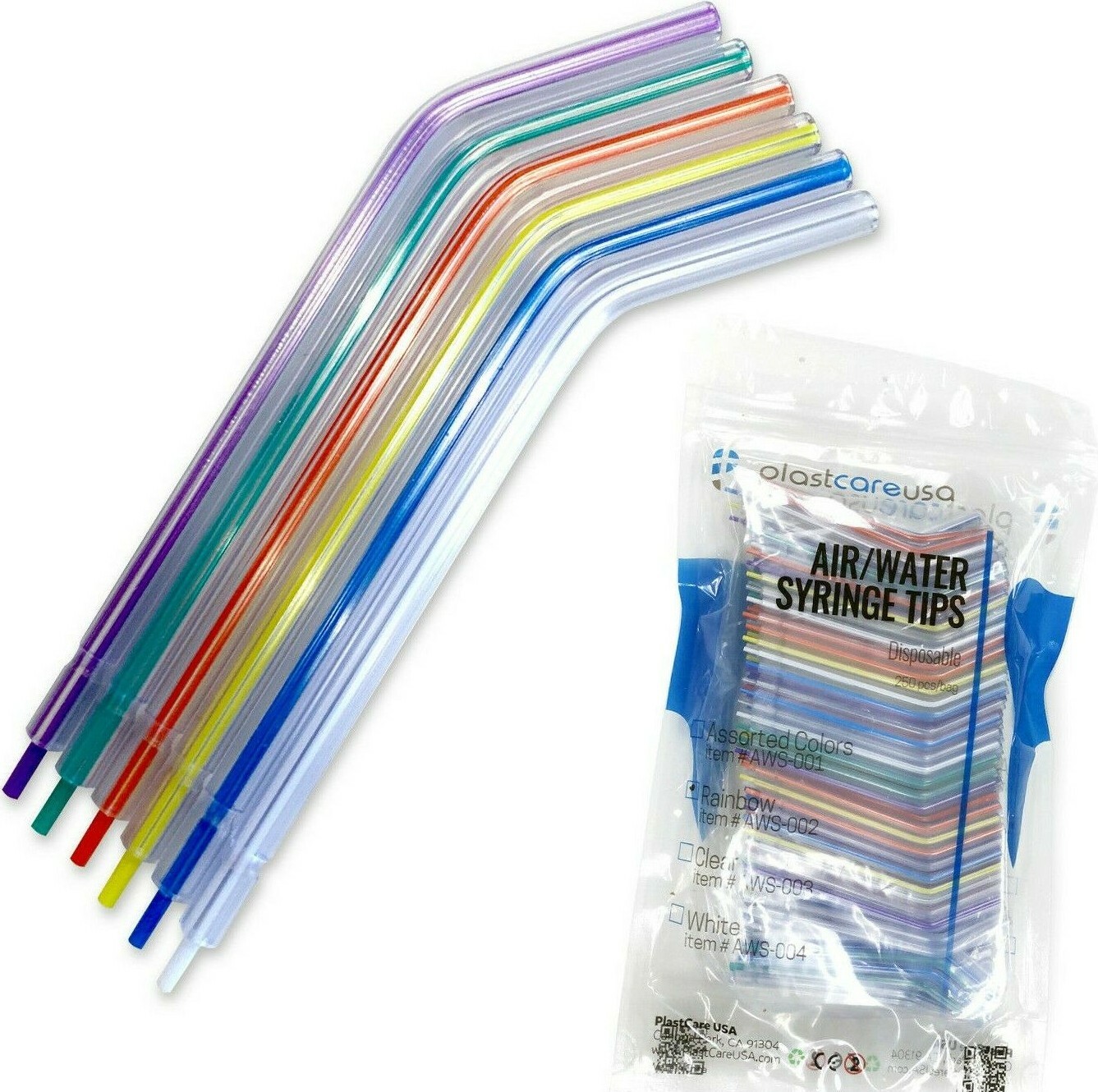 2000 Dental Disposable Air Water Syringe Tips, Rainbow Variety, (8 Bags of 250)