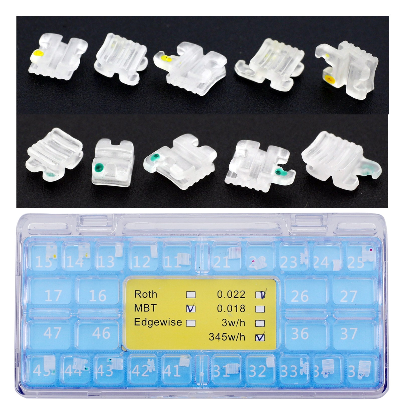 Dental Orthodontic Ceramic Brackets Clear Braces Elegan I MBT Roth 022 345 5-5