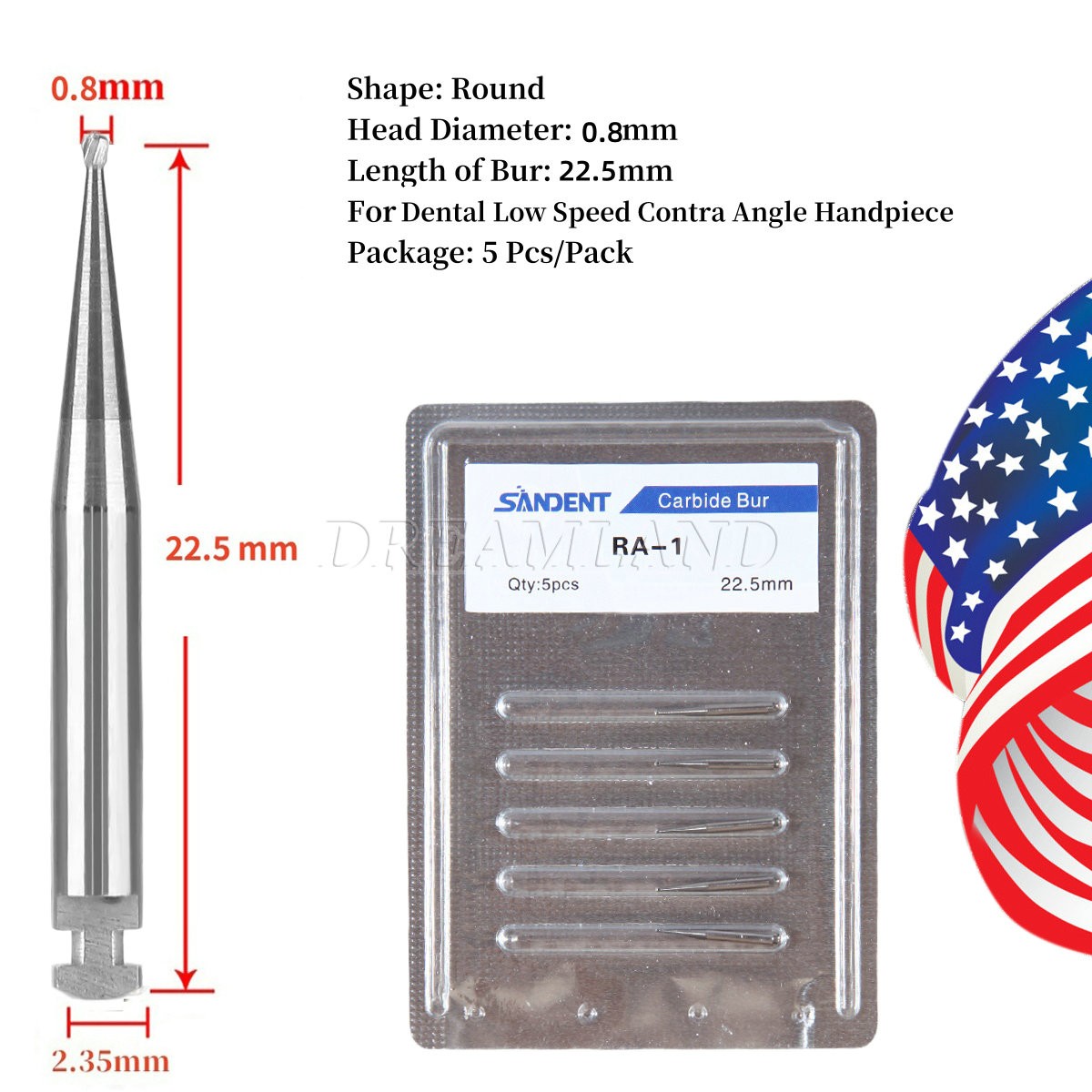Round Carbide Burs for Slow Speed Latch RA (Choose Your Size / Qty) 22.5mm
