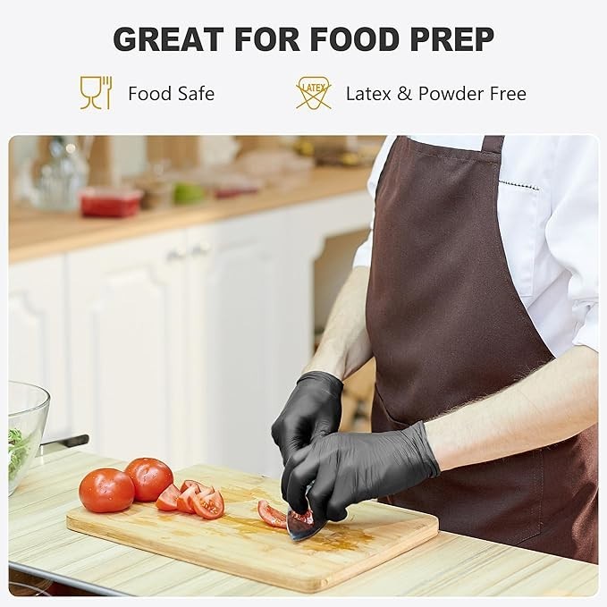 Black Vinyl Gloves, Food Grade Gloves Disposable Latex Free & Powder Free, 100ps