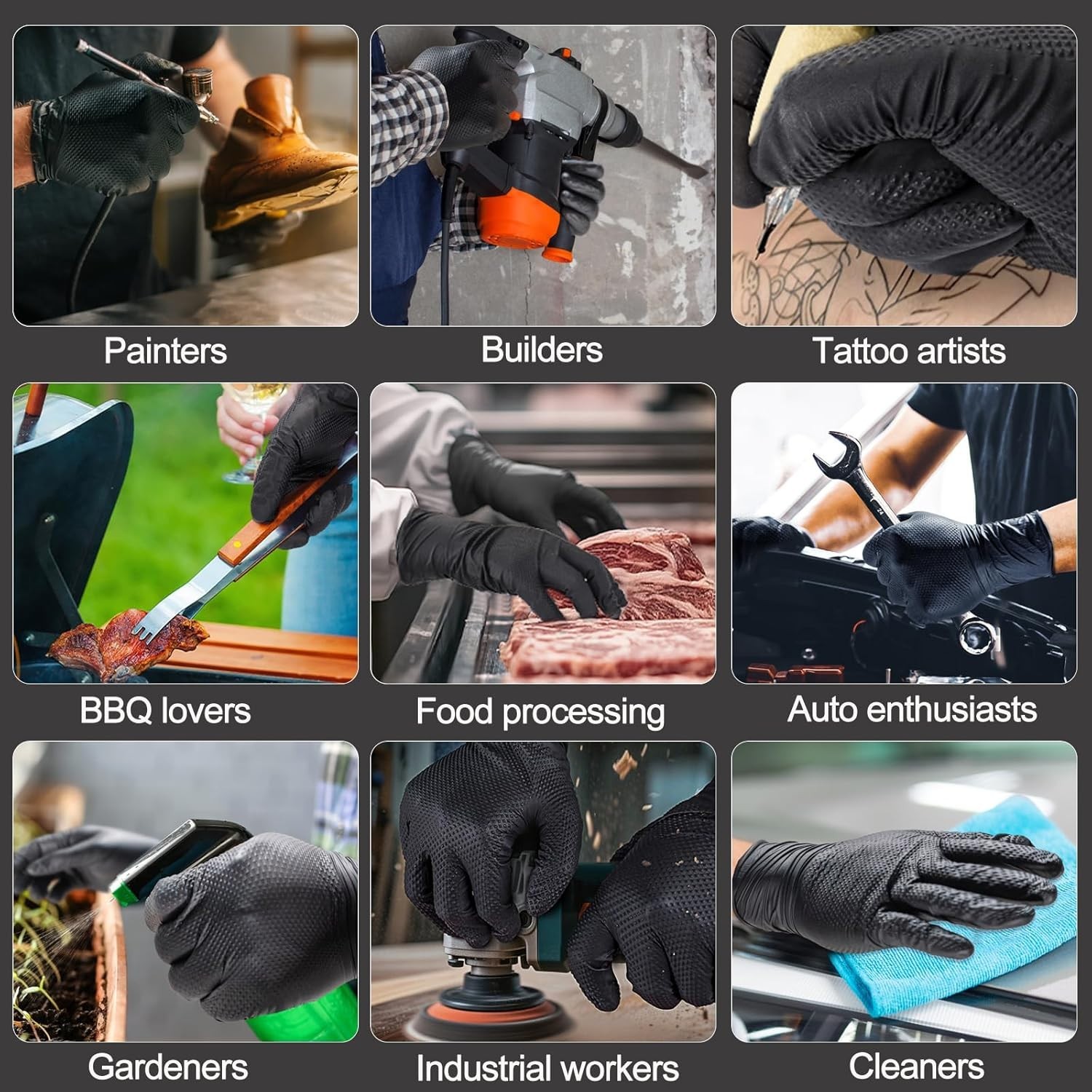 10mil Nitrile Gloves Thick,Industrial Disposable Gloves with Diamond Textured,He