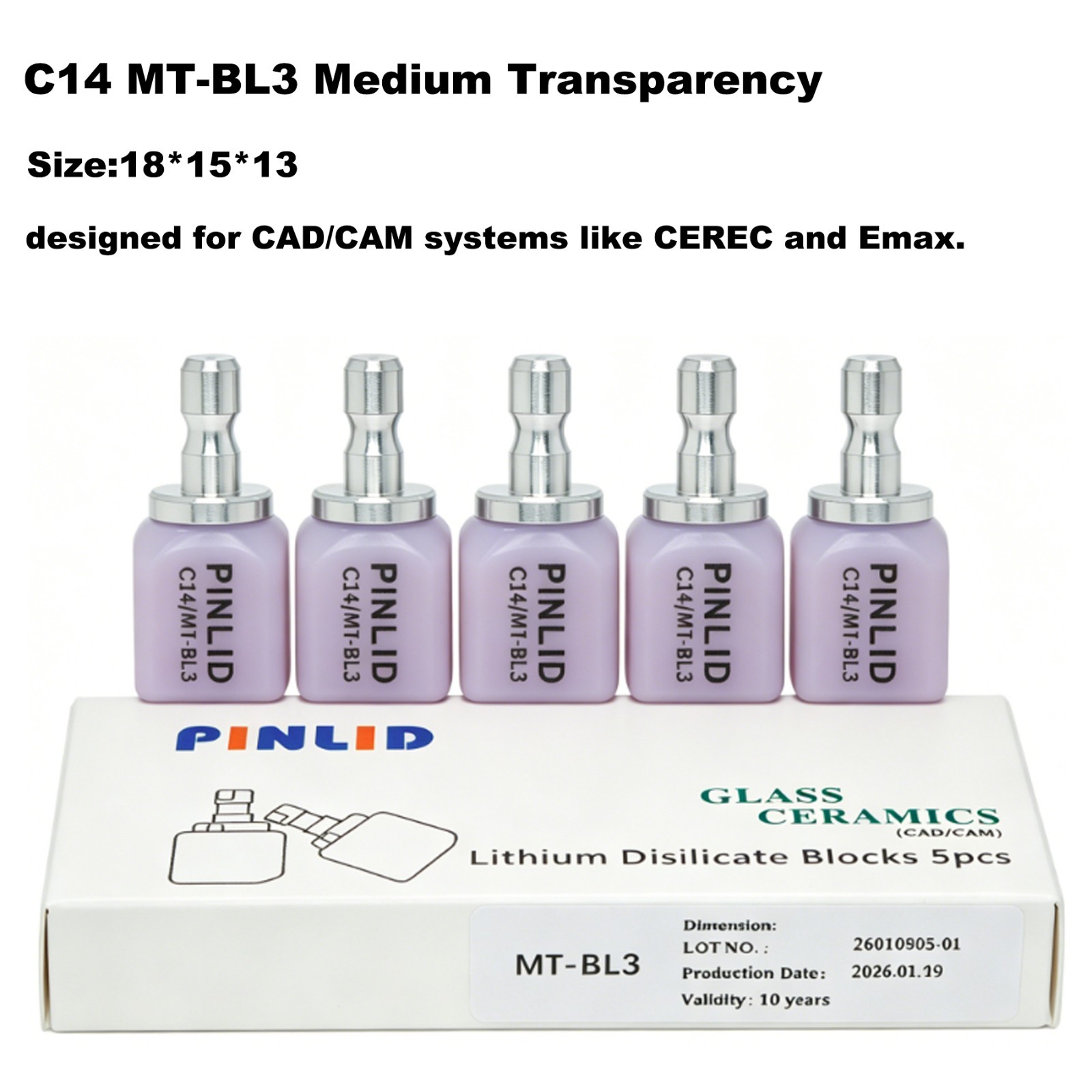 US 5Pcs/Box C14 Emax Ceramic Blocks MT Lithium Disilicate Block CAD/CAM CEREC