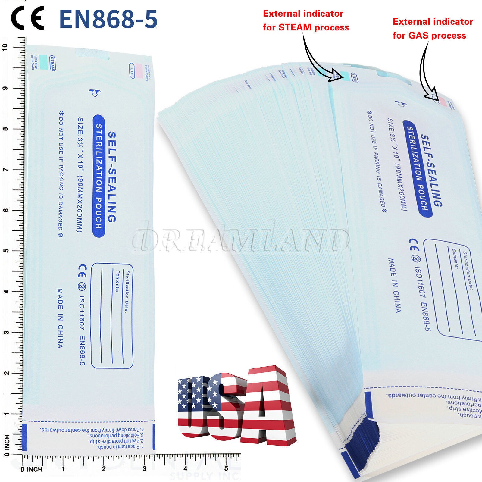3-1/2″ x 10″ Dental Medical Self Seal Pouch Sterilization Bag Pouches USA