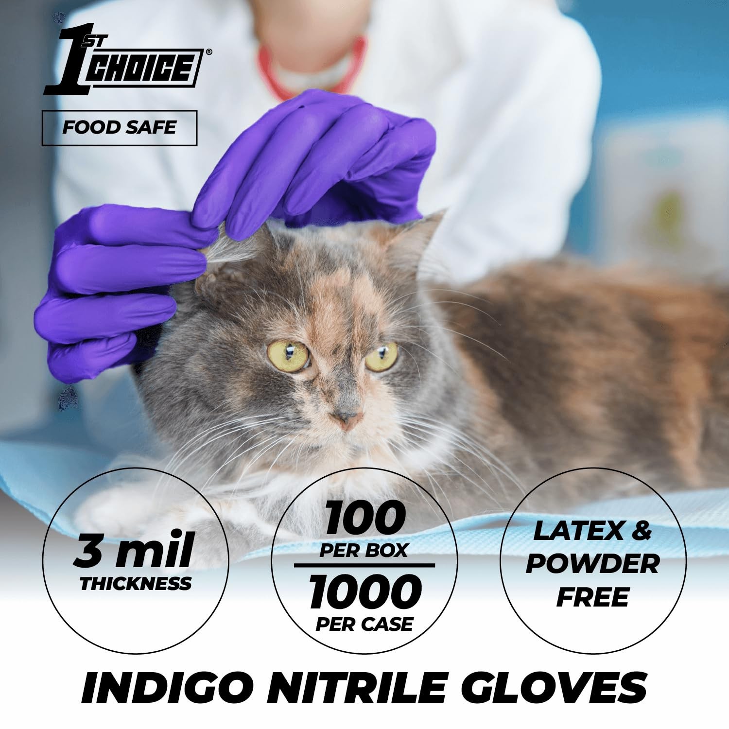 1st Choice 3 Mil Indigo Nitrile Exam Gloves Latex Free, Disposable Medical