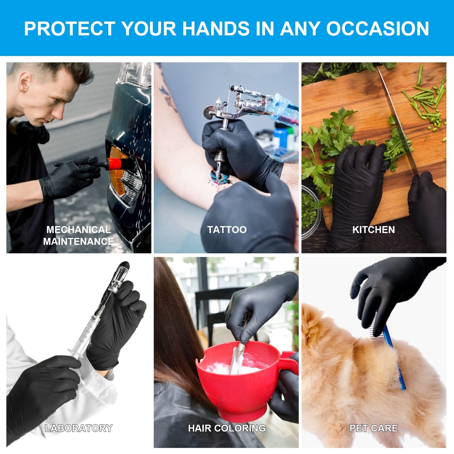 Black Nitrile Disposable Gloves Powder Latex Free | 3, 5, & 6 Mil & Size S – XXL