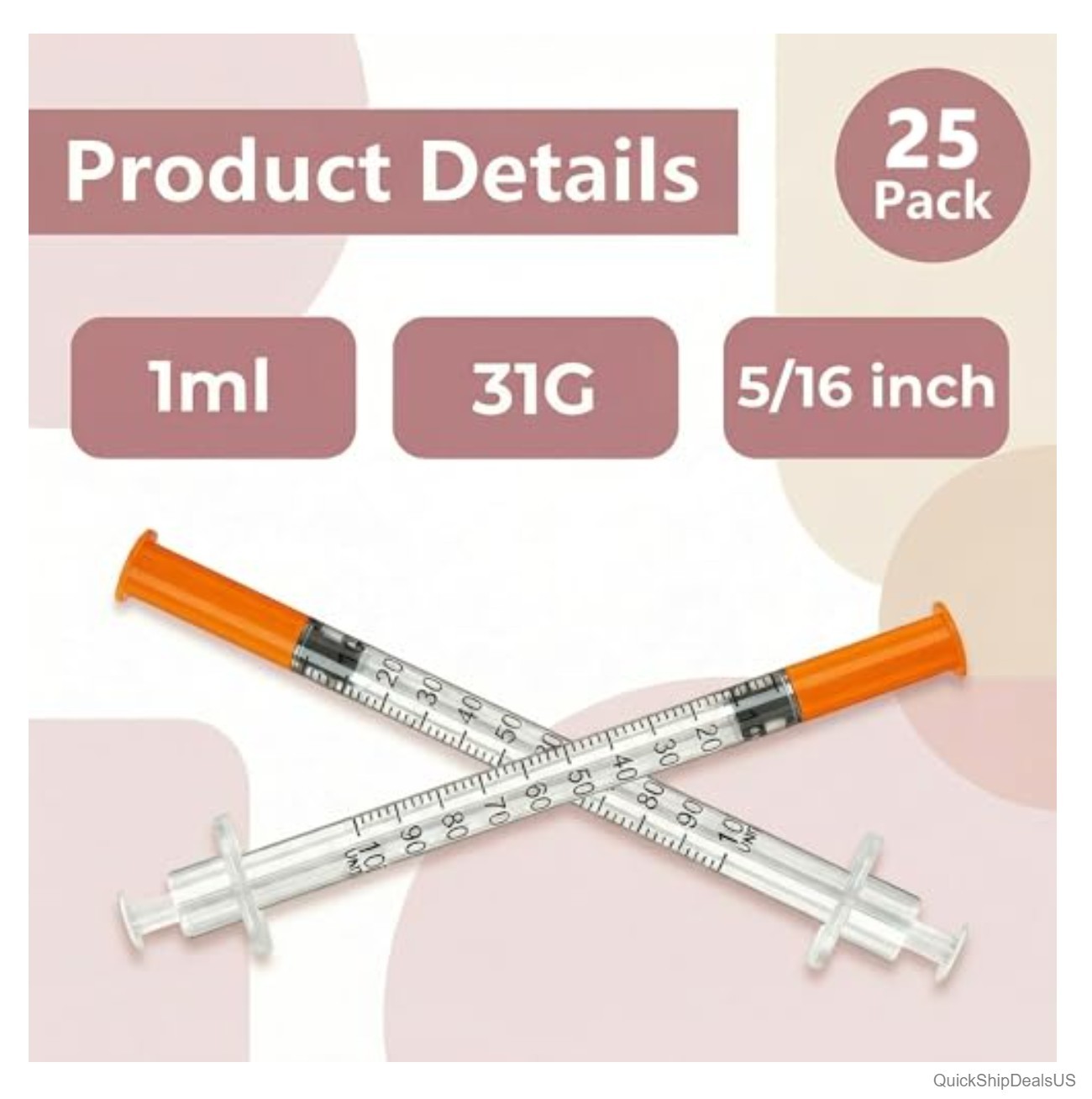 1ml 31G 5/16 Inch Syringes Individually Wrapped Lab Liquid Measurement 100 Pack