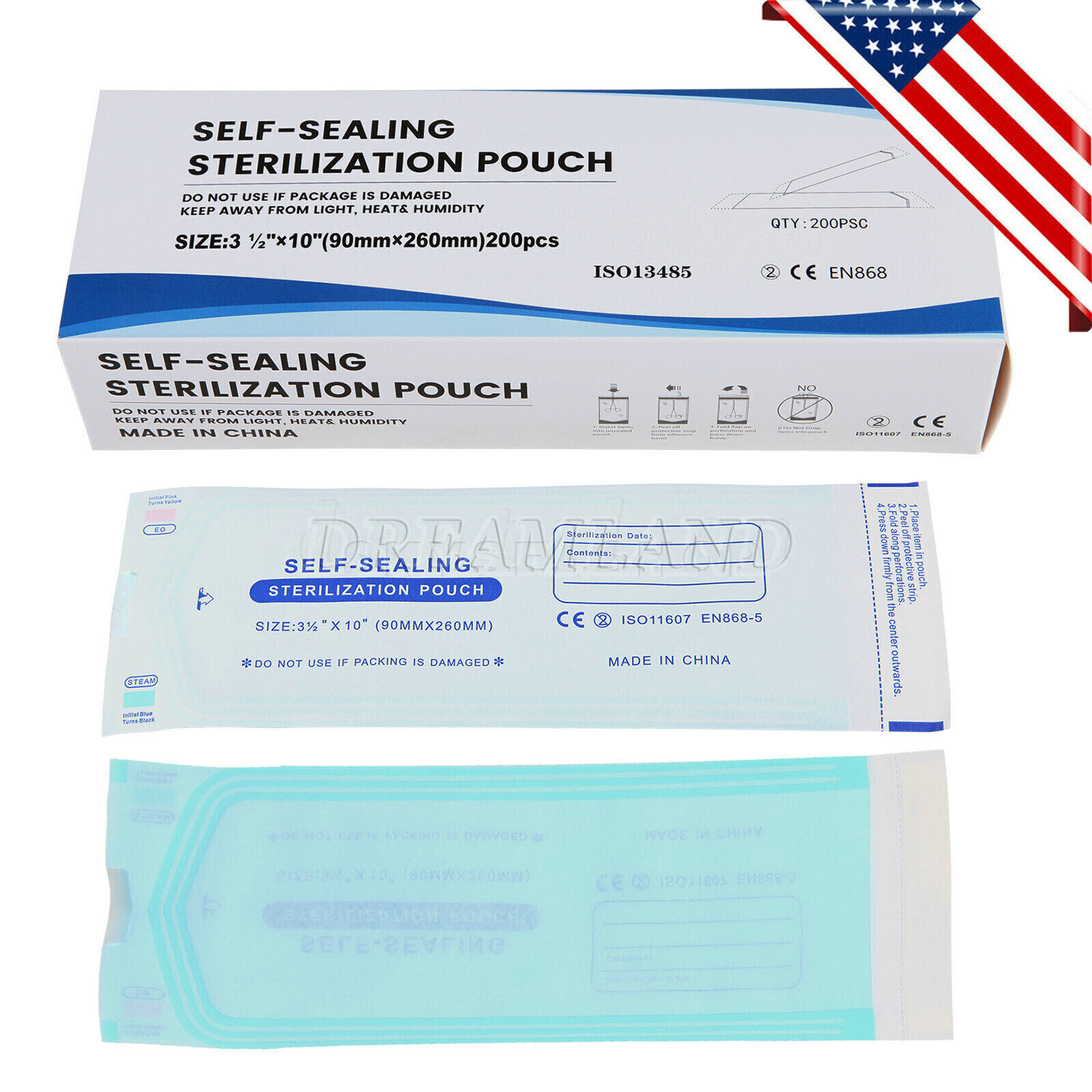 up to 2000 Sterilization Pouches 3.5″ x 10″ Dental Medical Self Seal Pouch Bag