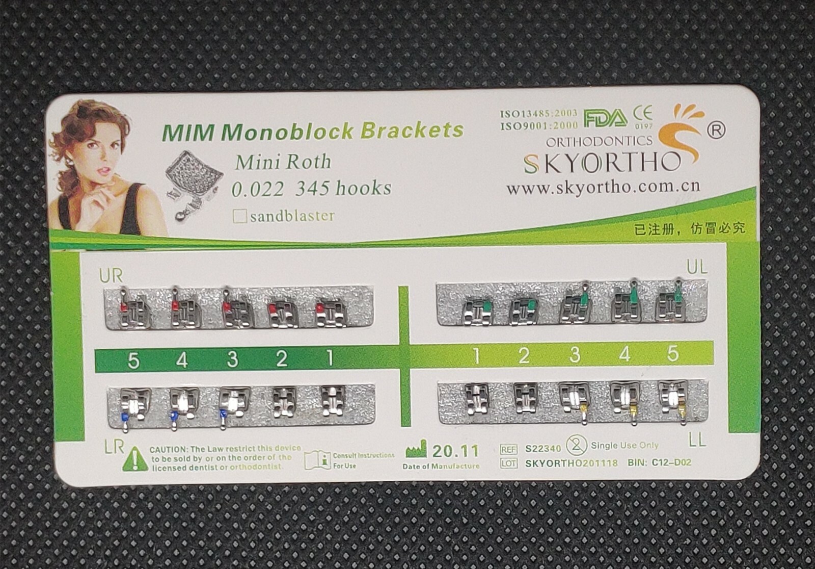 10 Sets Dental Metal Bracket MIM Monoblock Mini Roth 022 345 hooks Mesh Base