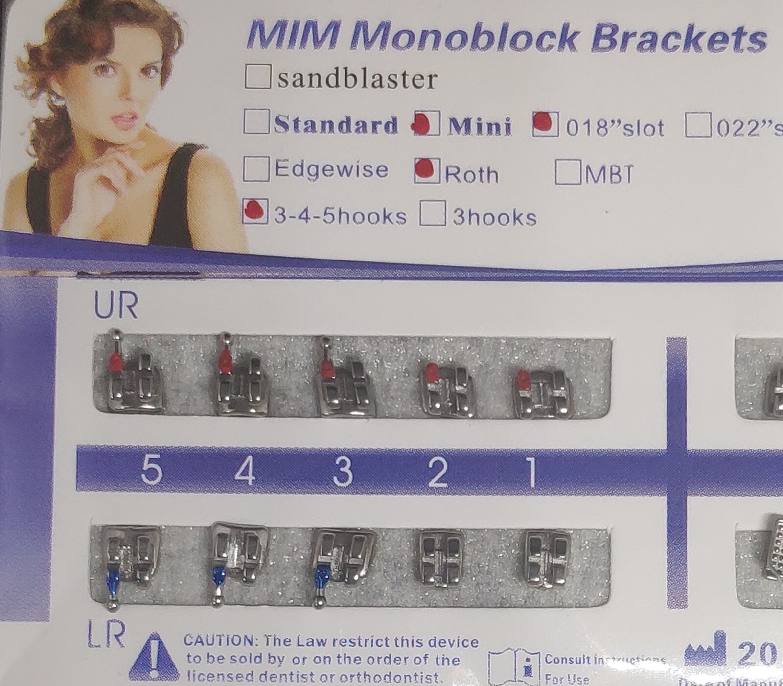 10 Sets Dental Orthodontic Bracket MIM Monoblock Mini Roth/MBT 022/018 345 Hooks