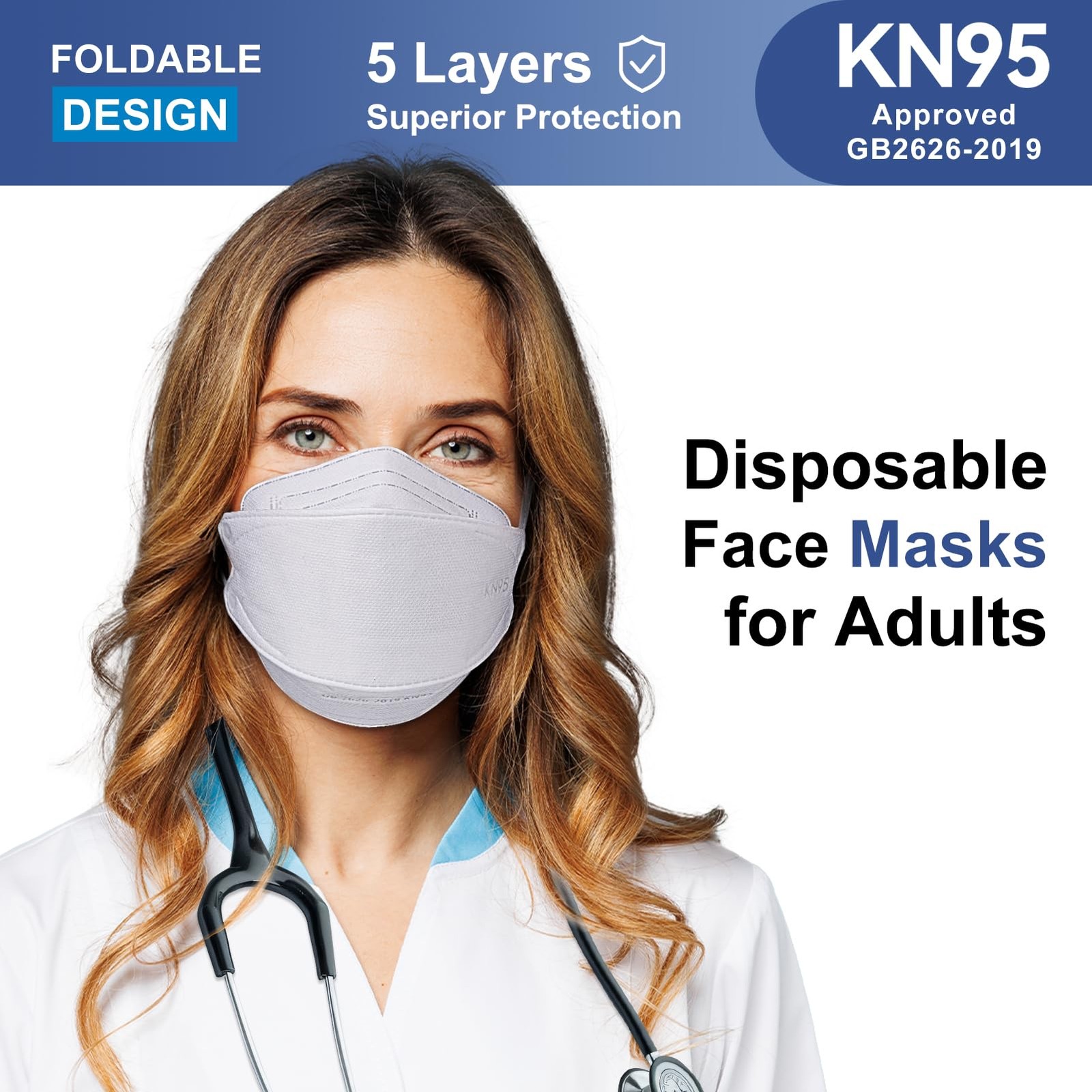 KN95 Masks Disposable Adults – 50 Pack 5 Layer Protection Dust Breathable Com…