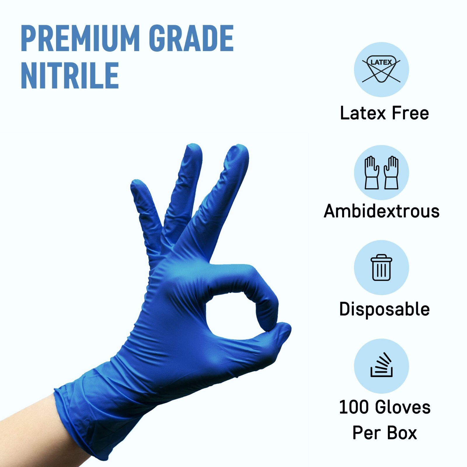100 4m Indigo ELECTRA BLUE Nitrile Medical Exam Gloves Lat, Powder Free S M L XL