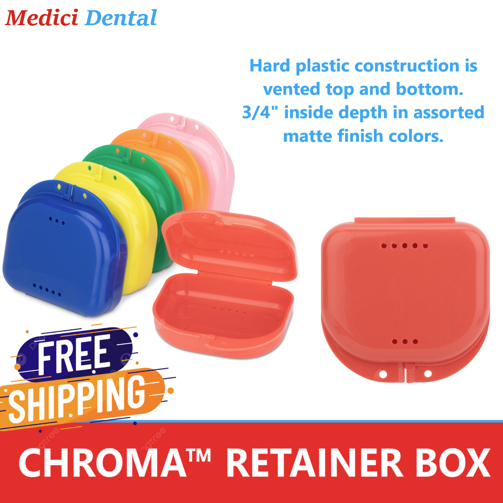 Dental Retainer Denture Storage Case Box Mouthguard Container Neon Set Up to 200