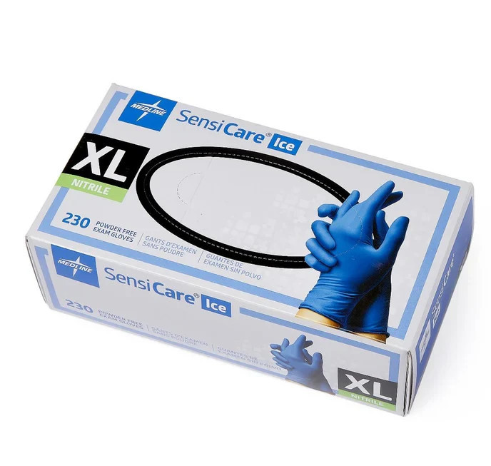 Medline SensiCare Ice Nitrile Exam Gloves – Powdered-Free – XL – 230 Count