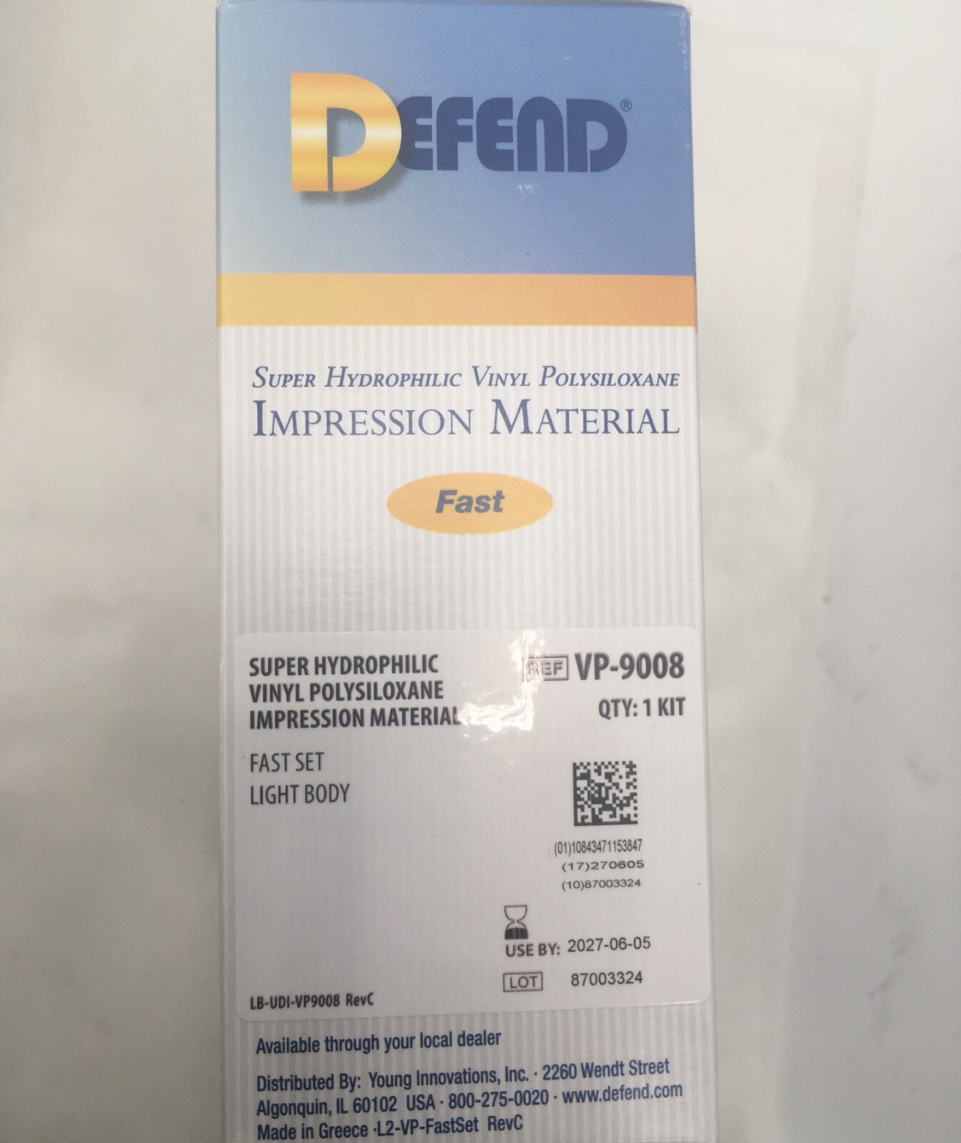 Defend VPS Impression Material Light Body, Fast Set, 50 ml Cart., 4/Pk VP-9008